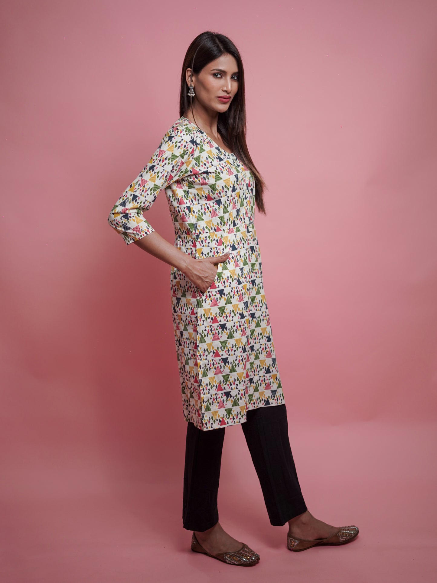 Multicolored geometric print kurti