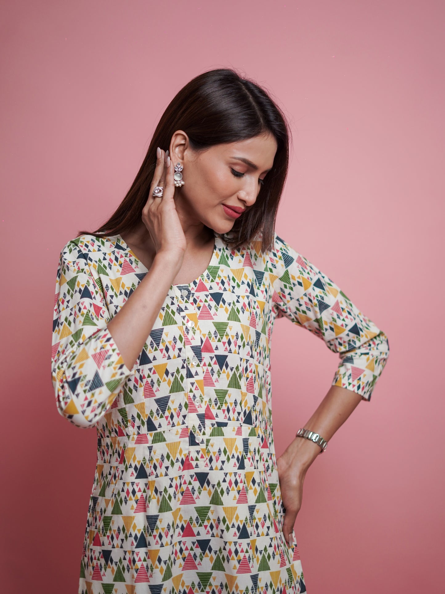 Multicolored geometric print kurti