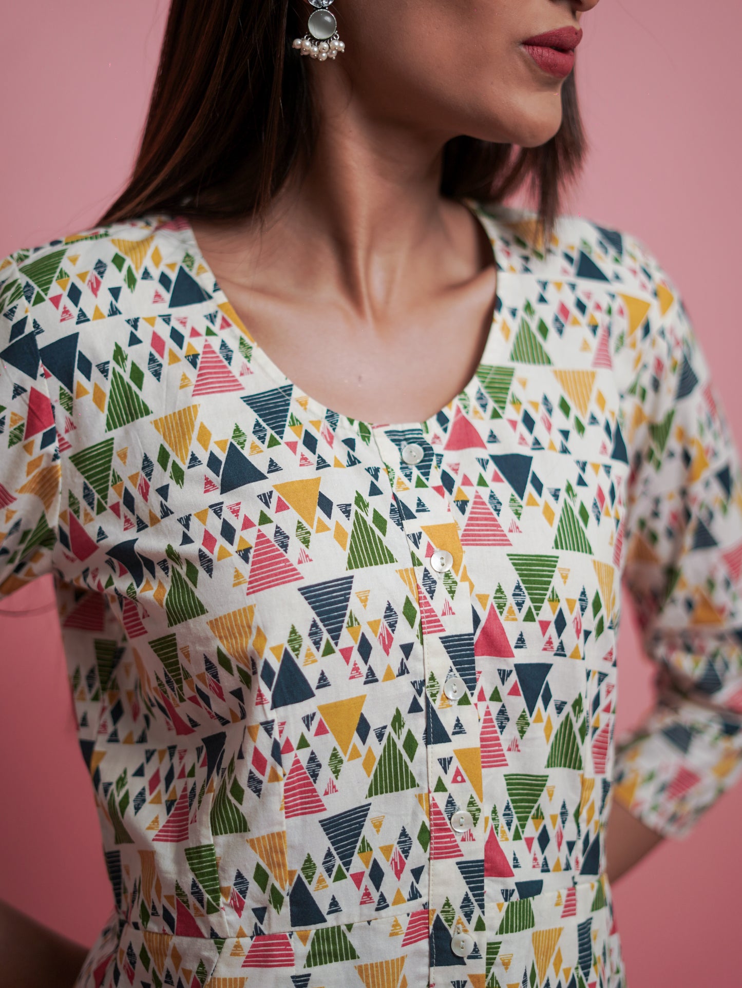 Multicolored geometric print kurti