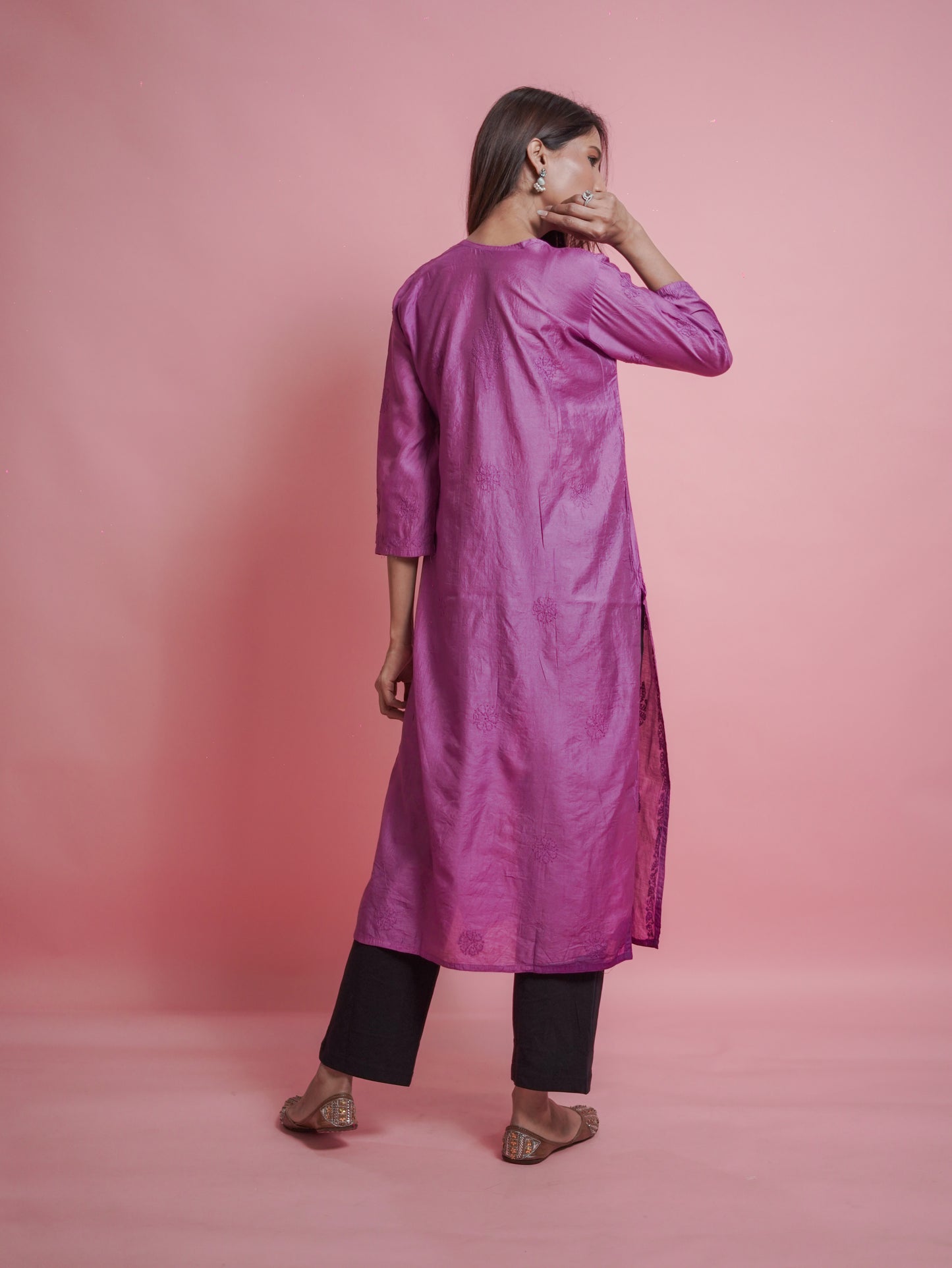 Textured Pattern Kurti - Purple