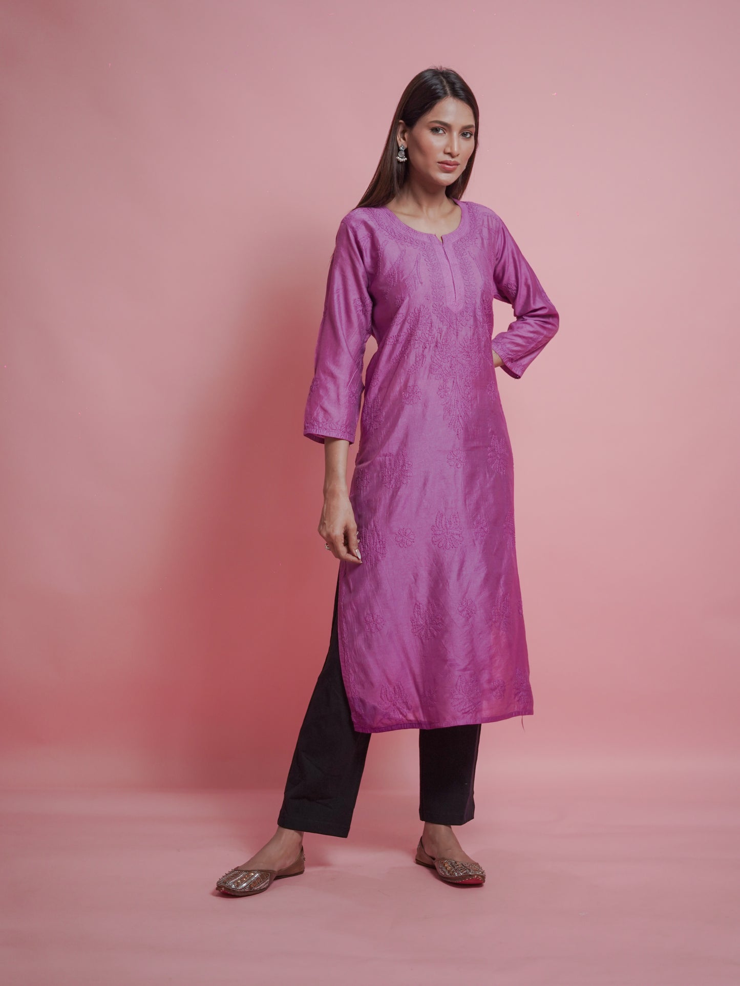 Textured Pattern Kurti - Purple