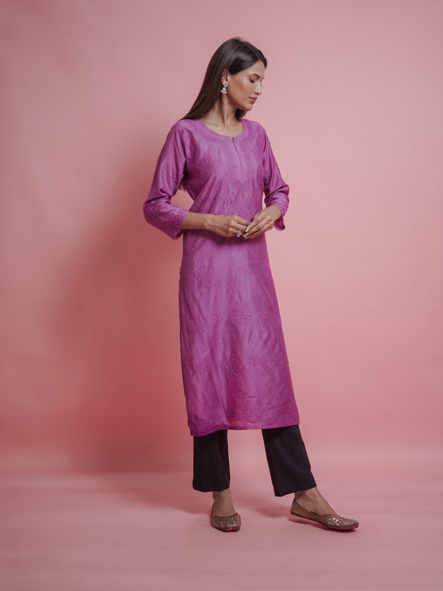 Textured Pattern Kurti - Purple