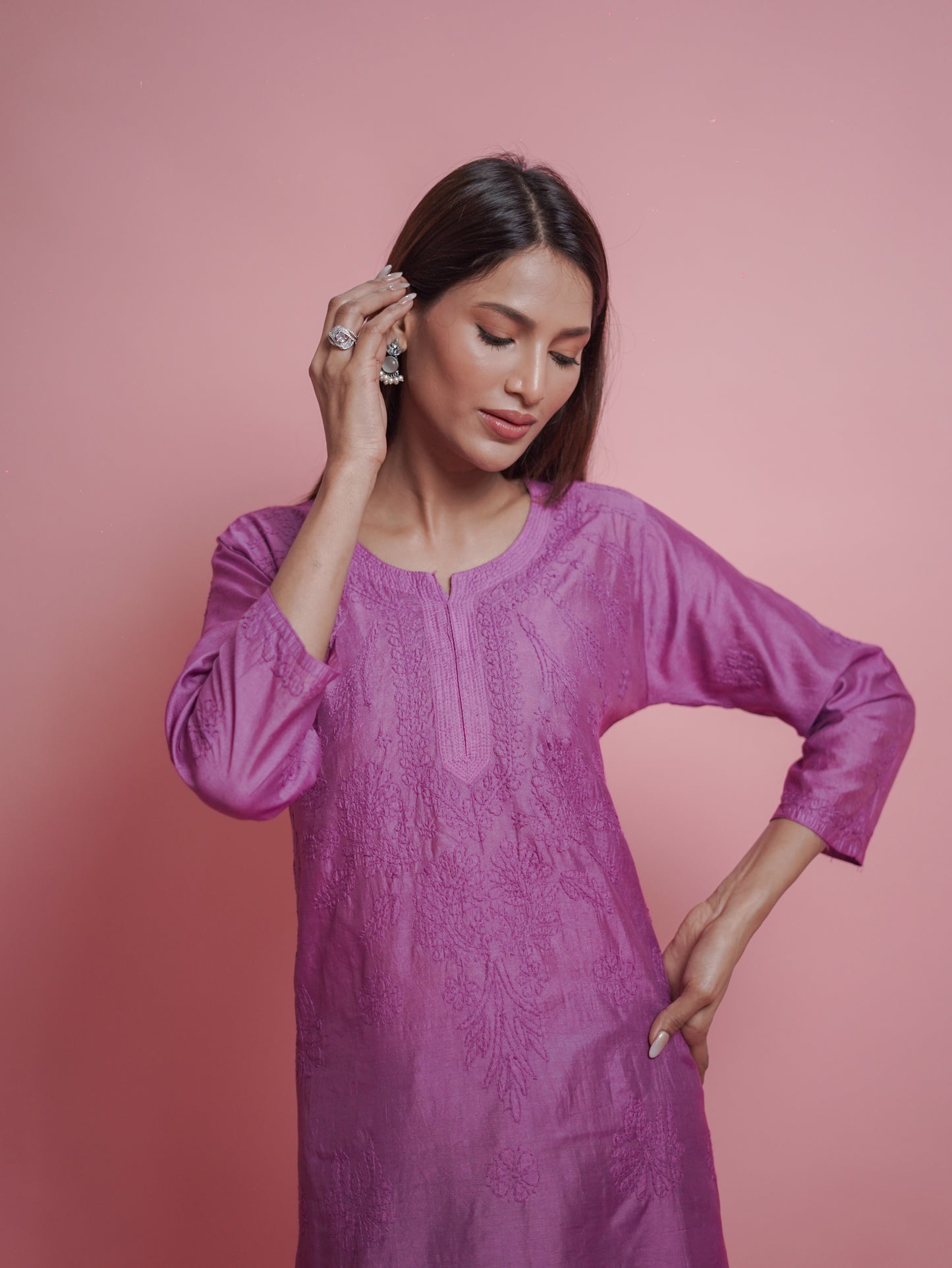 Textured Pattern Kurti - Purple