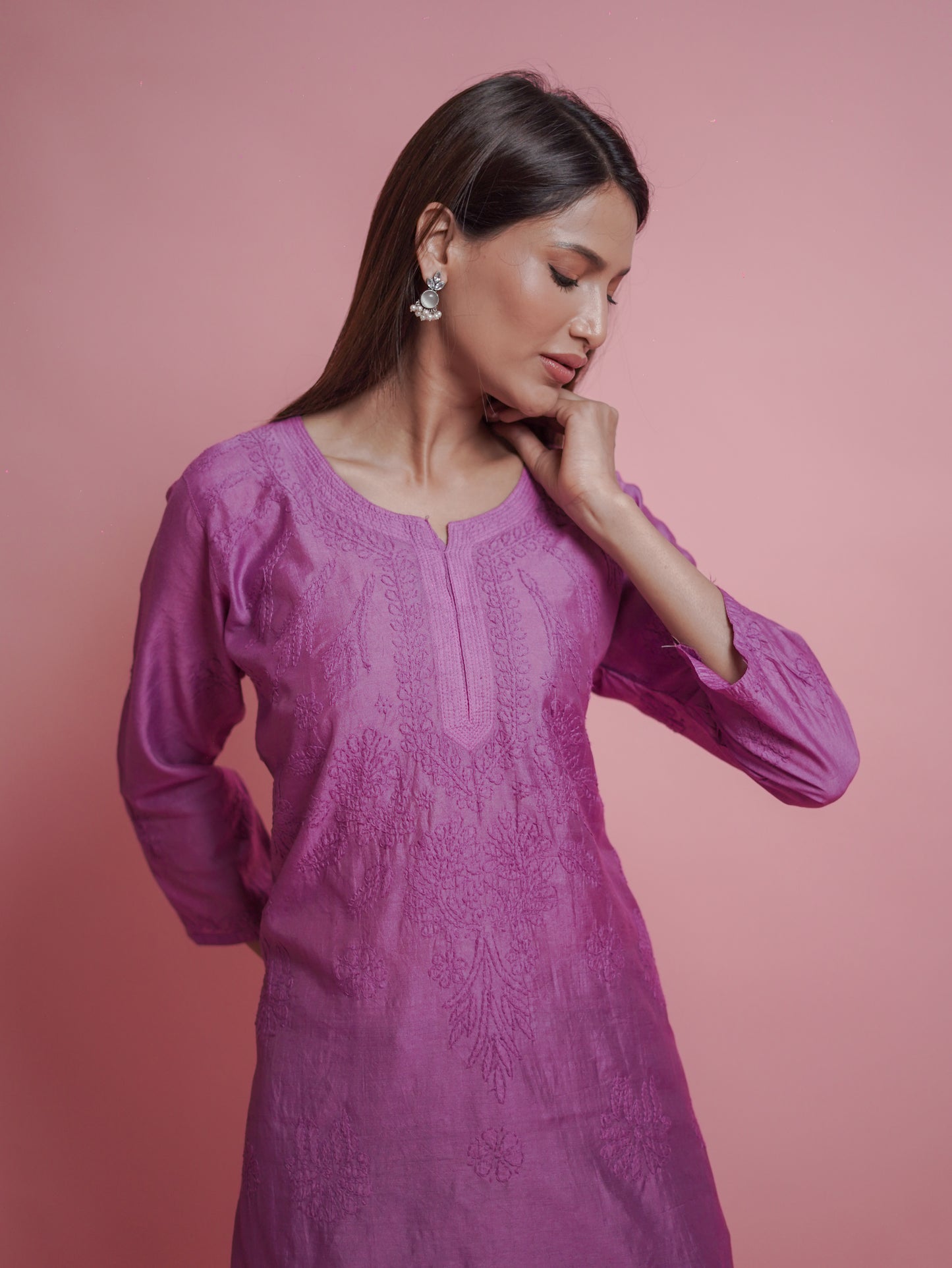 Textured Pattern Kurti - Purple