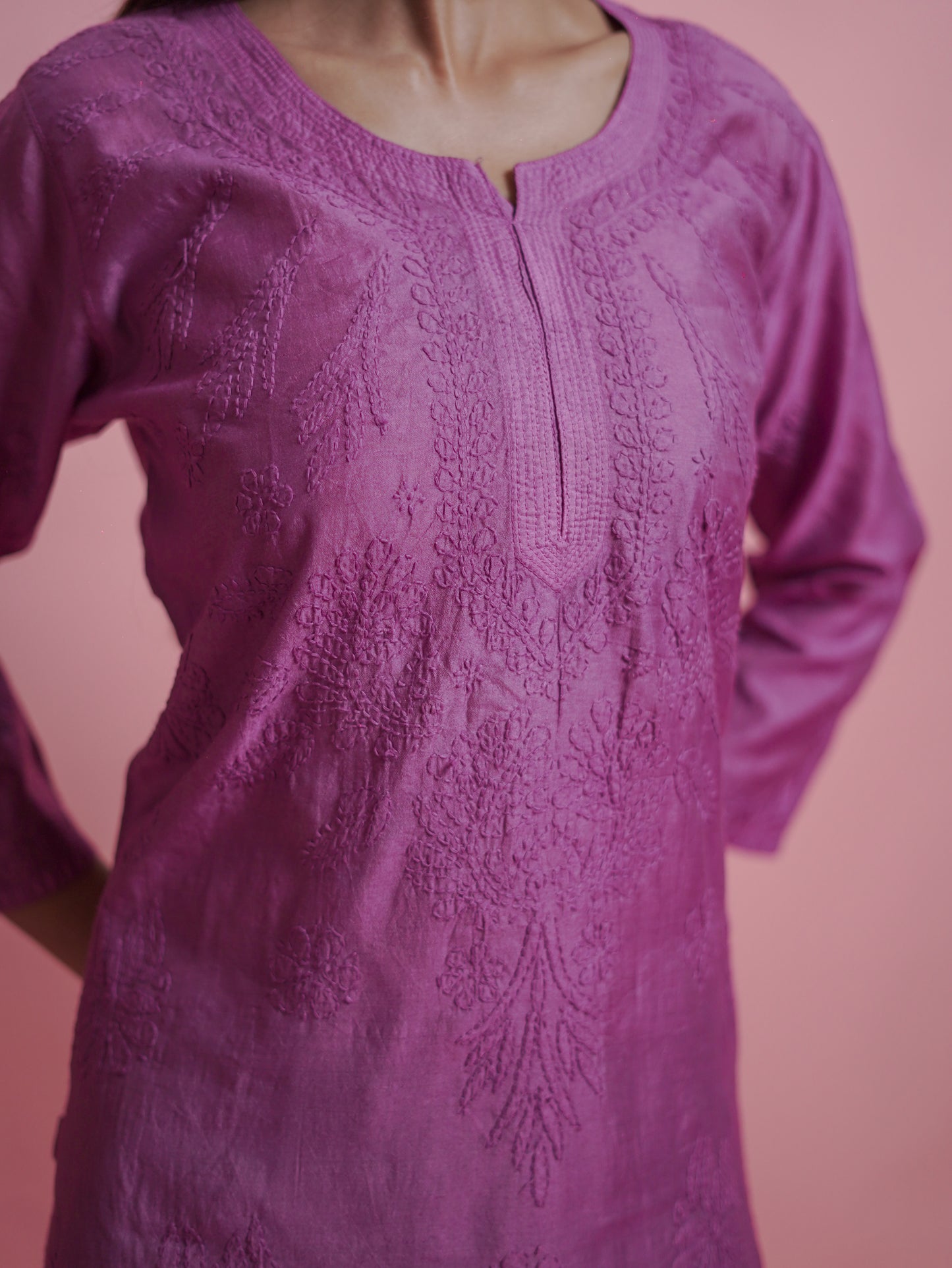 Textured Pattern Kurti - Purple
