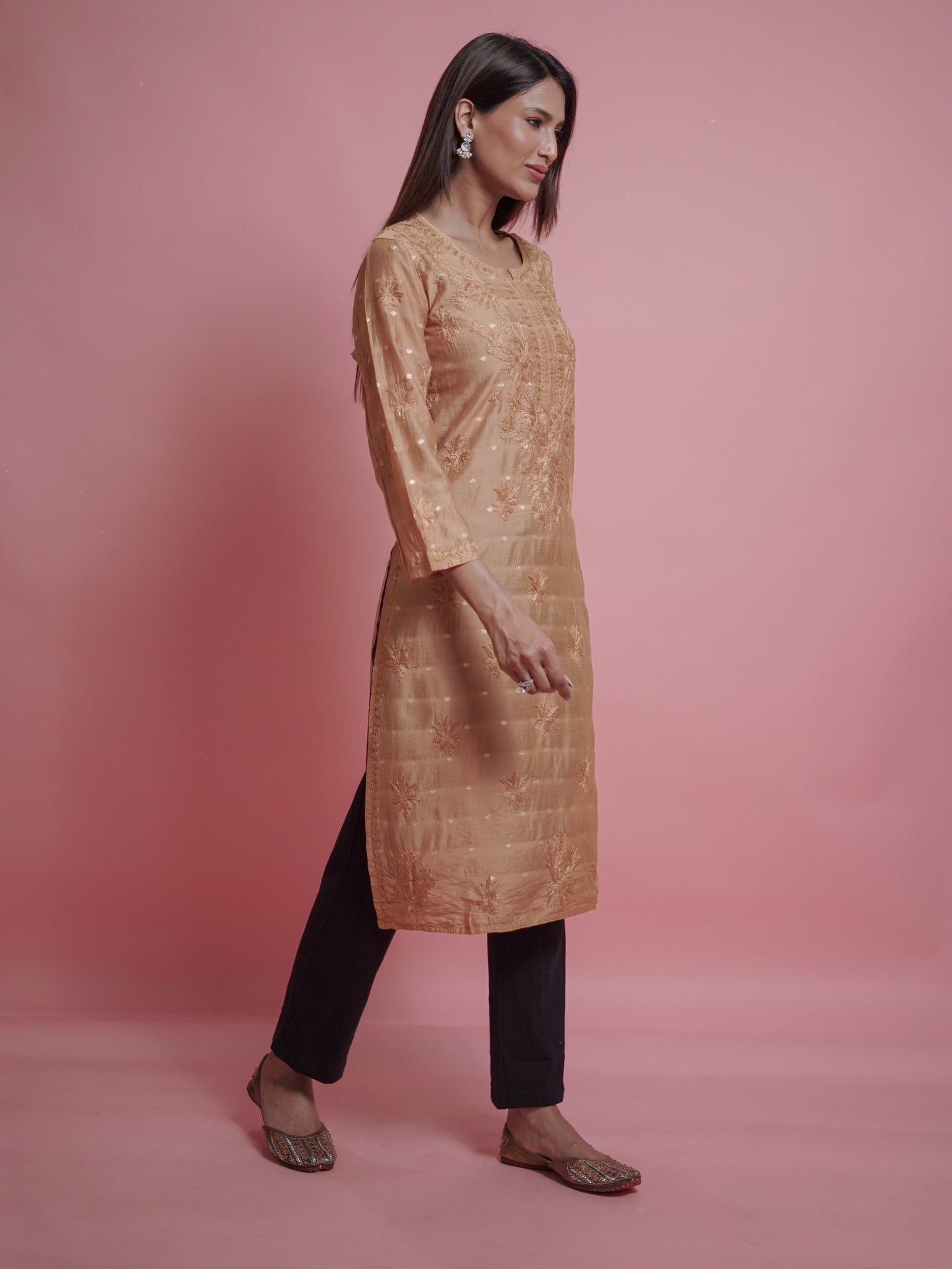 Textured Pattern Kurti - Gold