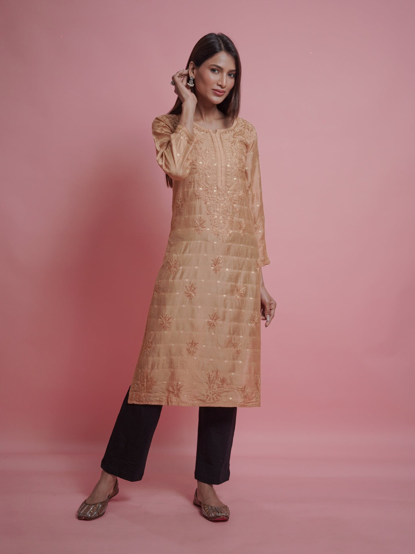 Textured Pattern Kurti - Gold