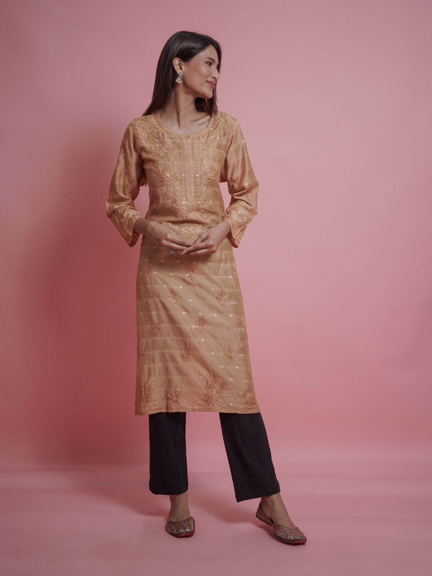 Textured Pattern Kurti - Gold