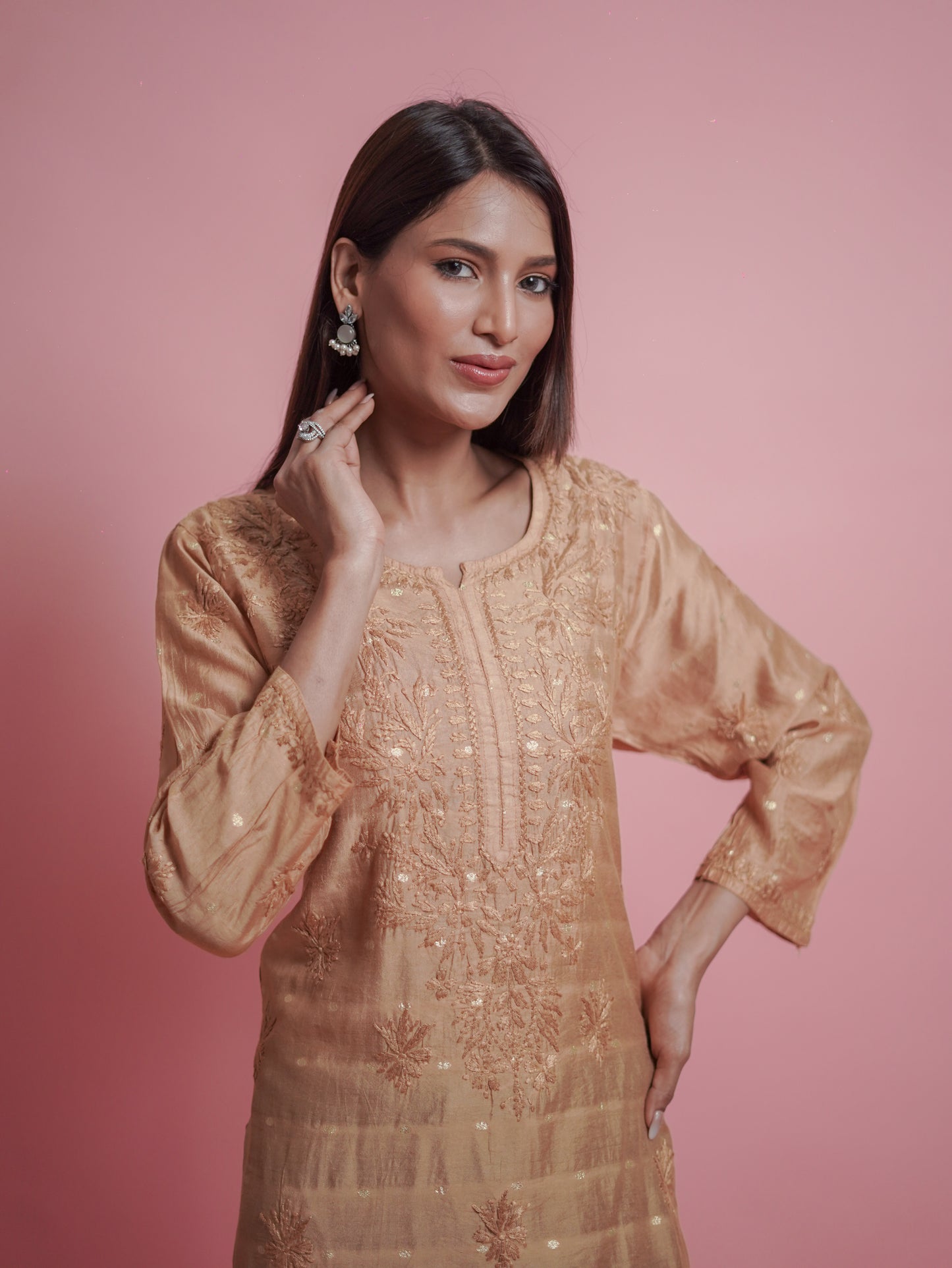 Textured Pattern Kurti - Gold