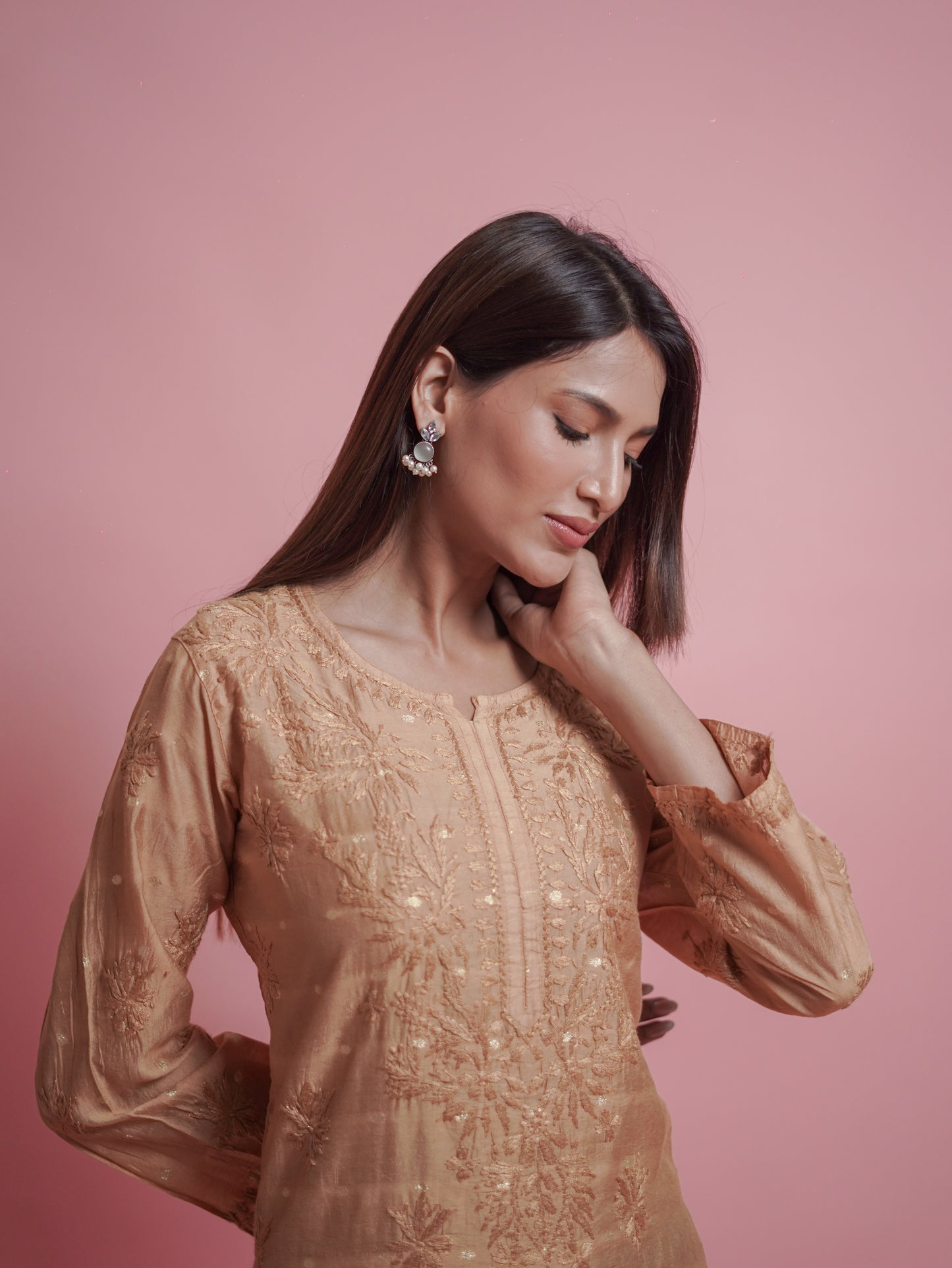 Textured Pattern Kurti - Gold