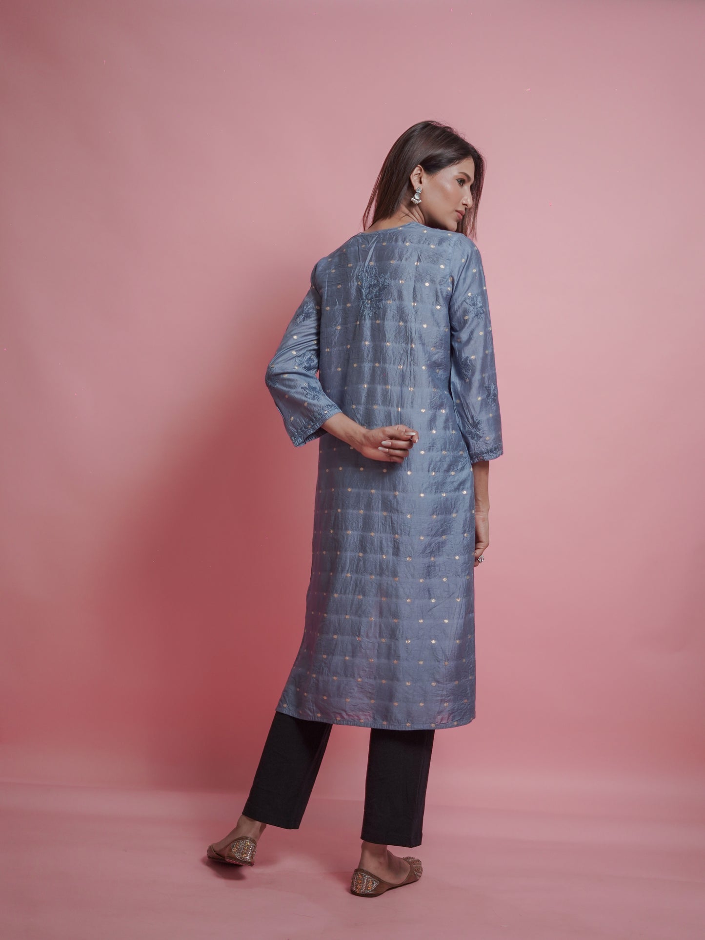 Textured Pattern Kurti - Grey
