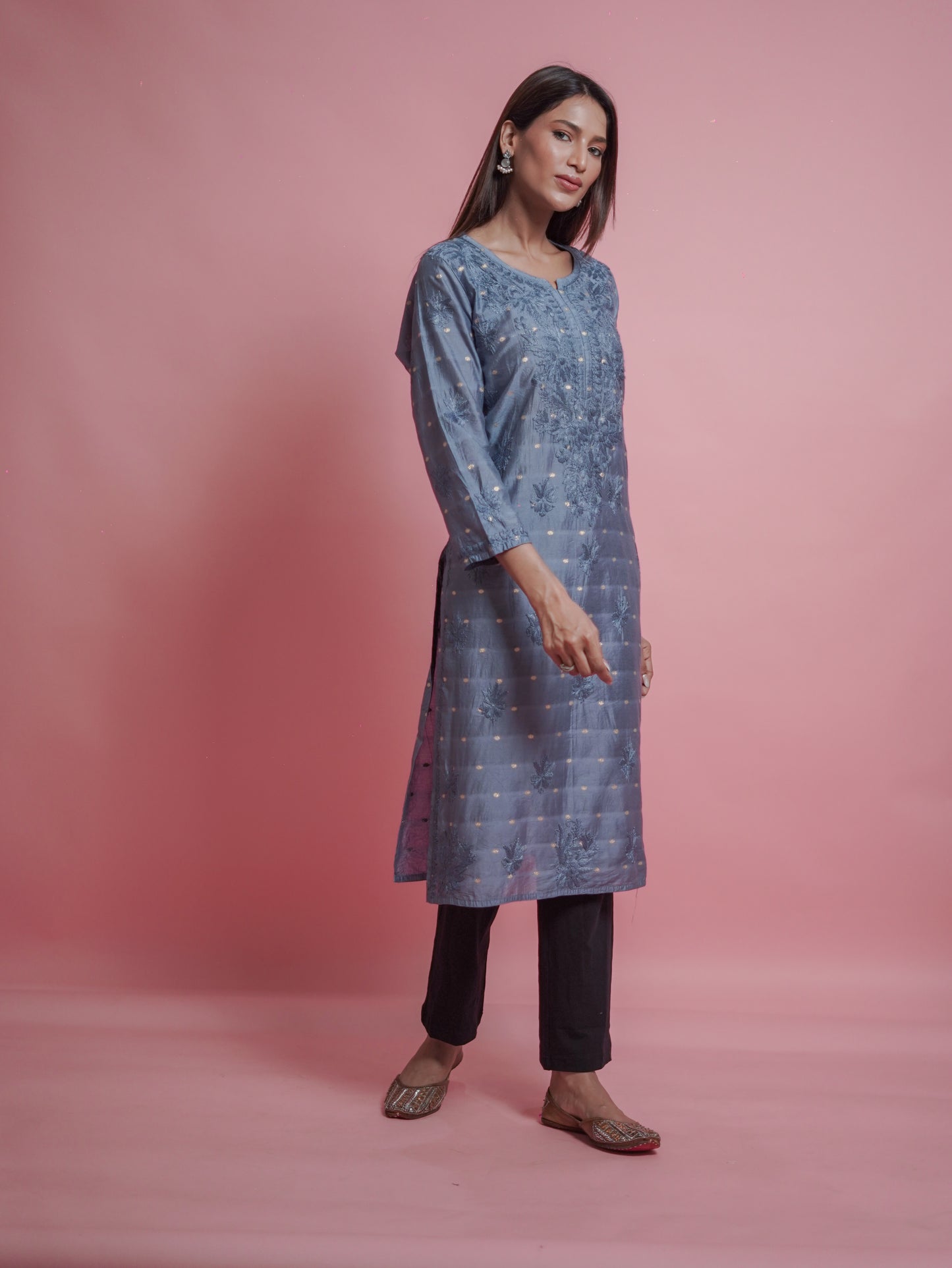 Textured Pattern Kurti - Grey