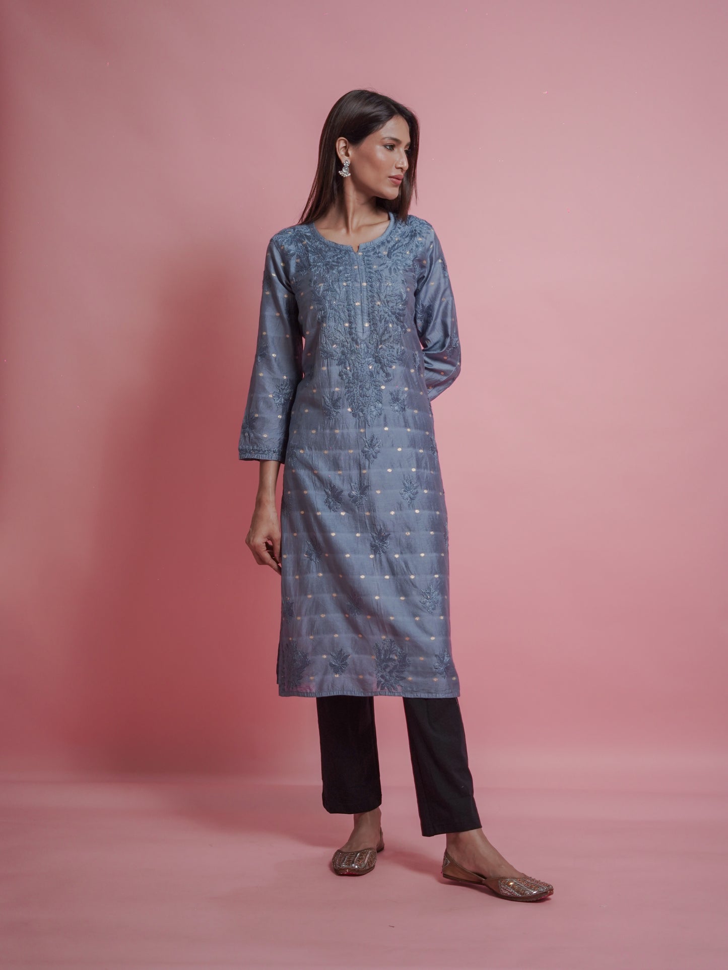 Textured Pattern Kurti - Grey
