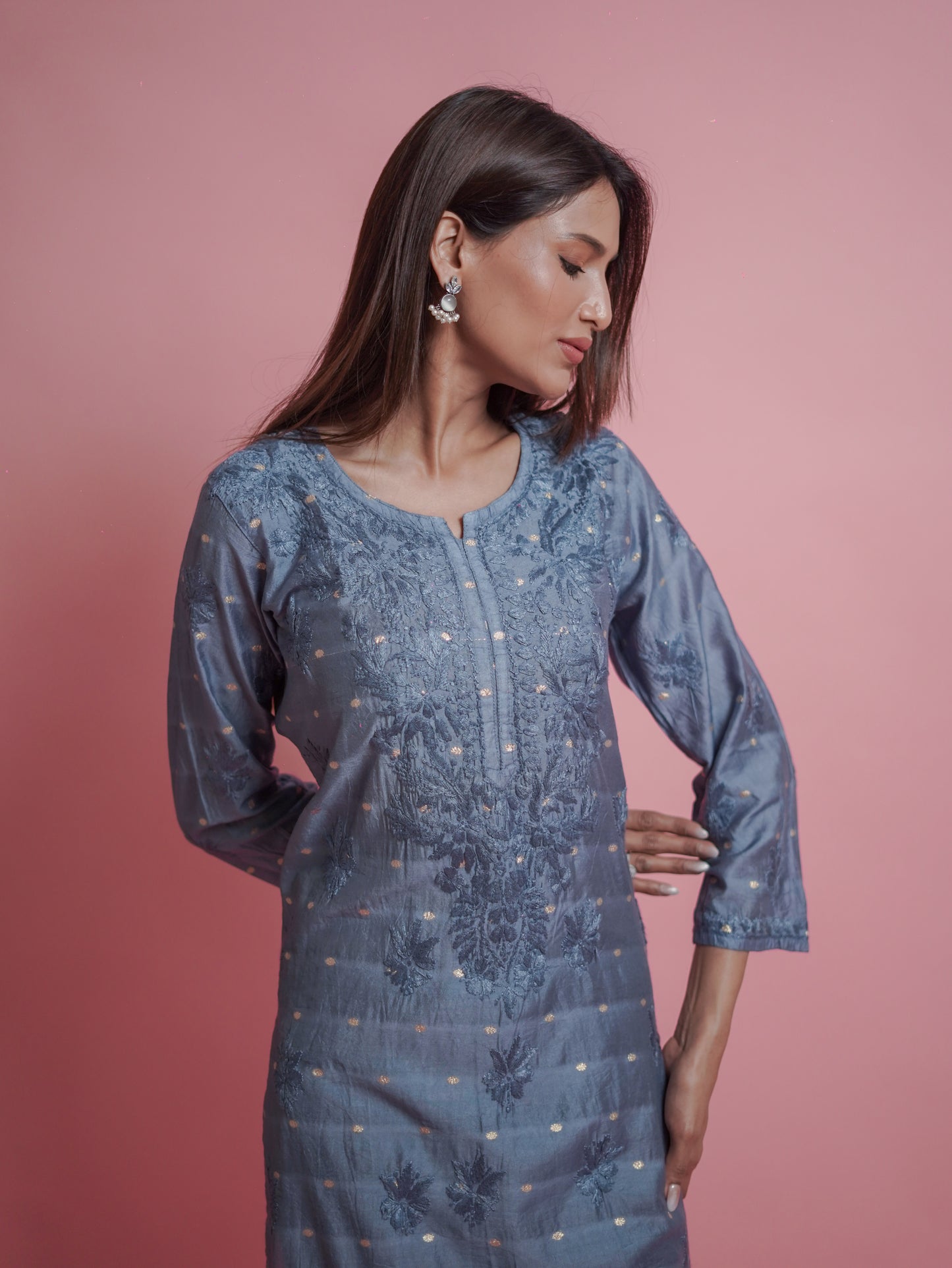 Textured Pattern Kurti - Grey
