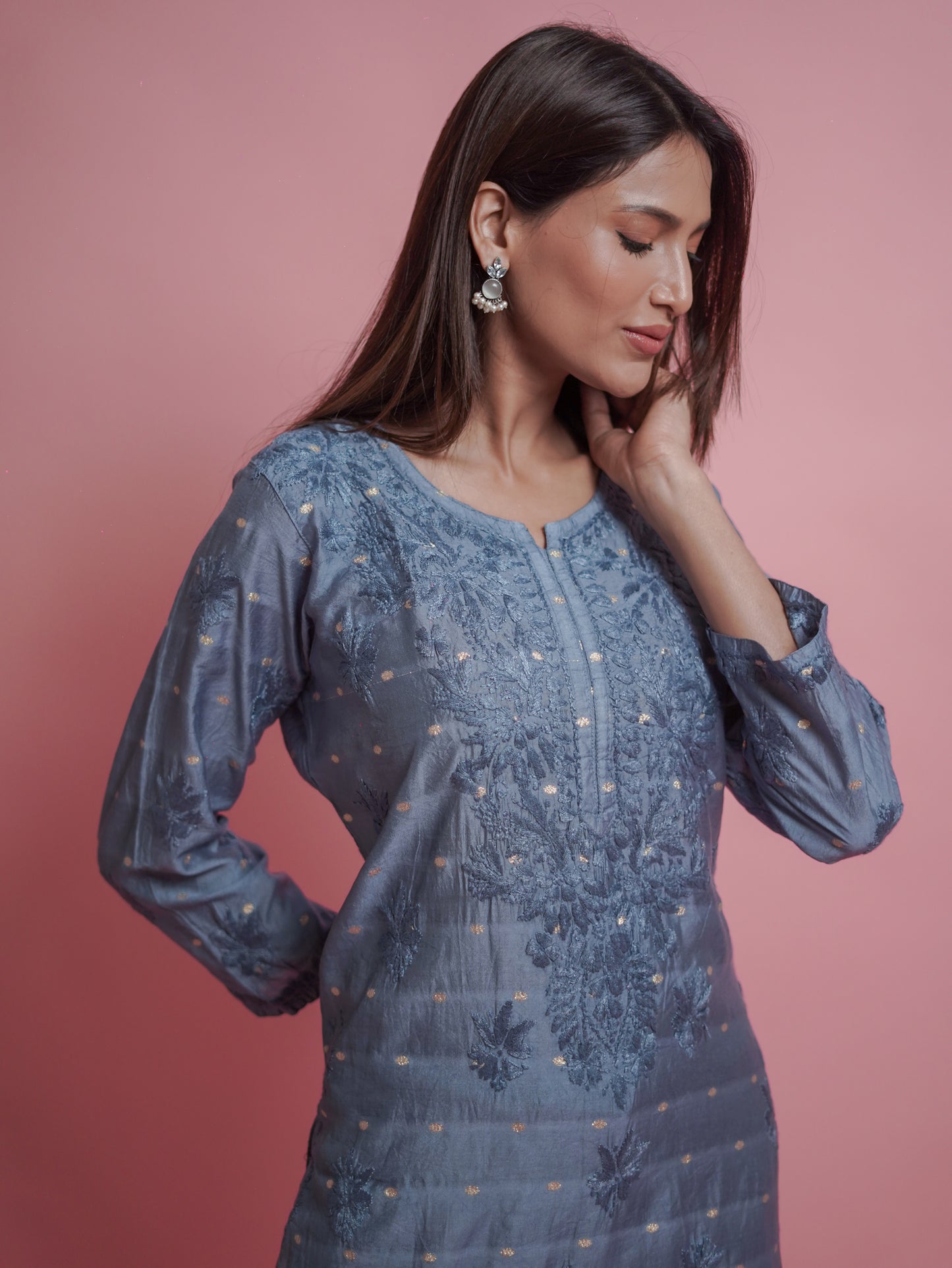 Textured Pattern Kurti - Grey