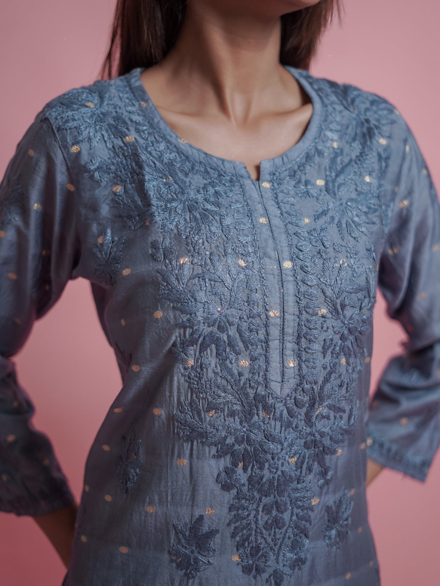 Textured Pattern Kurti - Grey