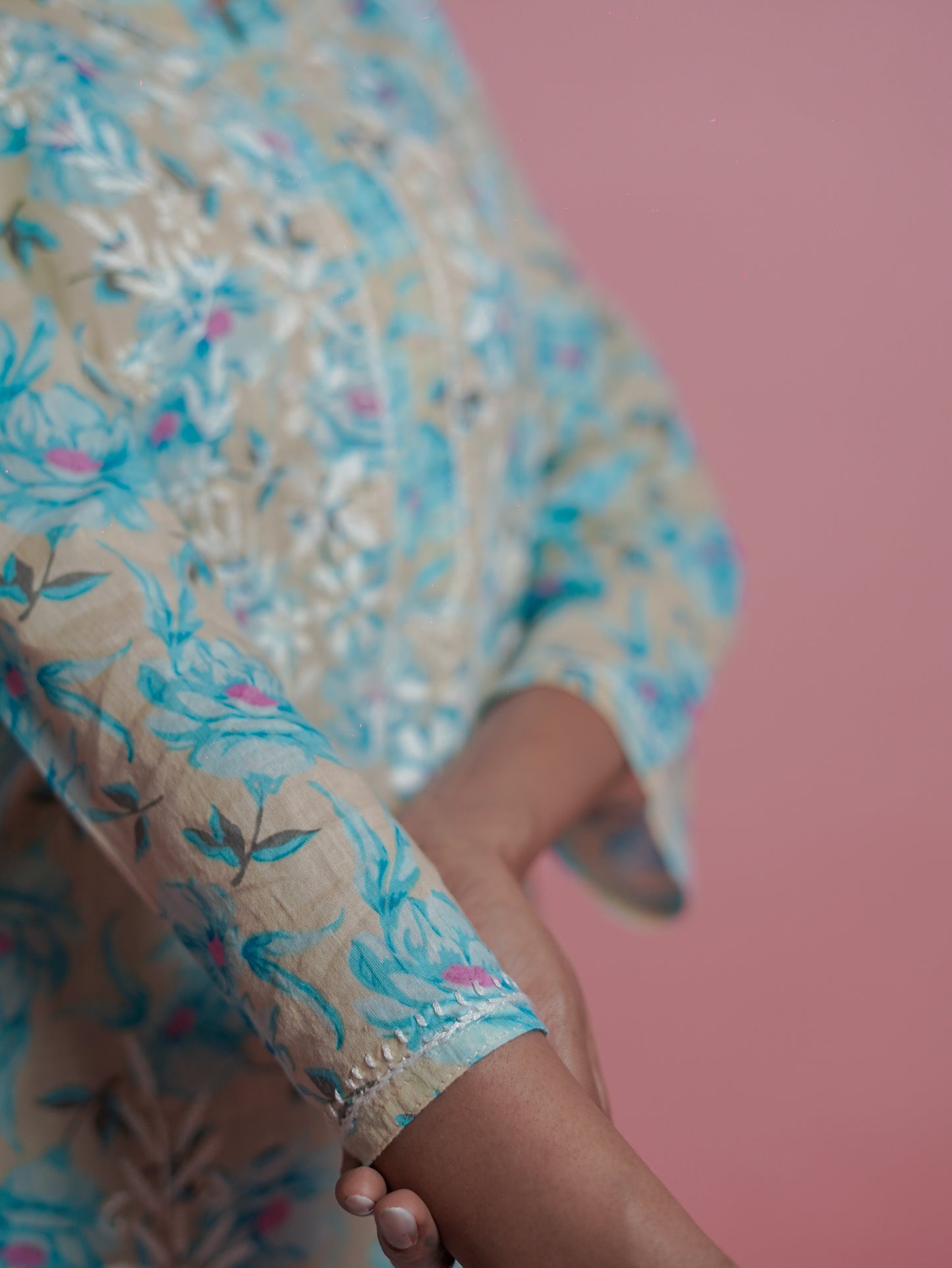 Floral Print Kurti - embroidered neckline