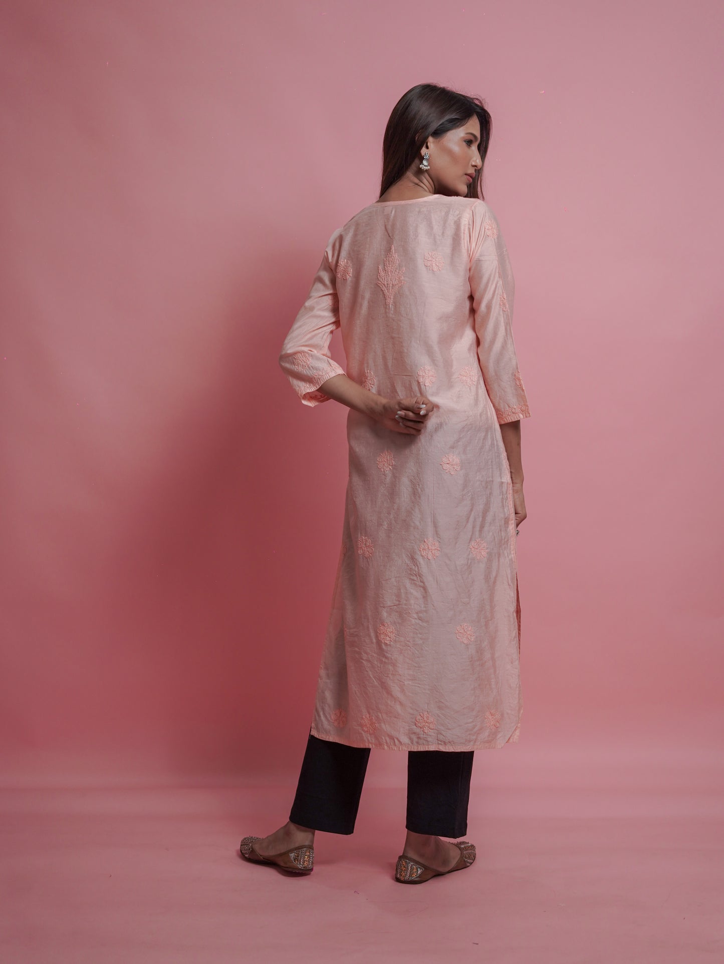 Radiant Peach Chikankari Kurti