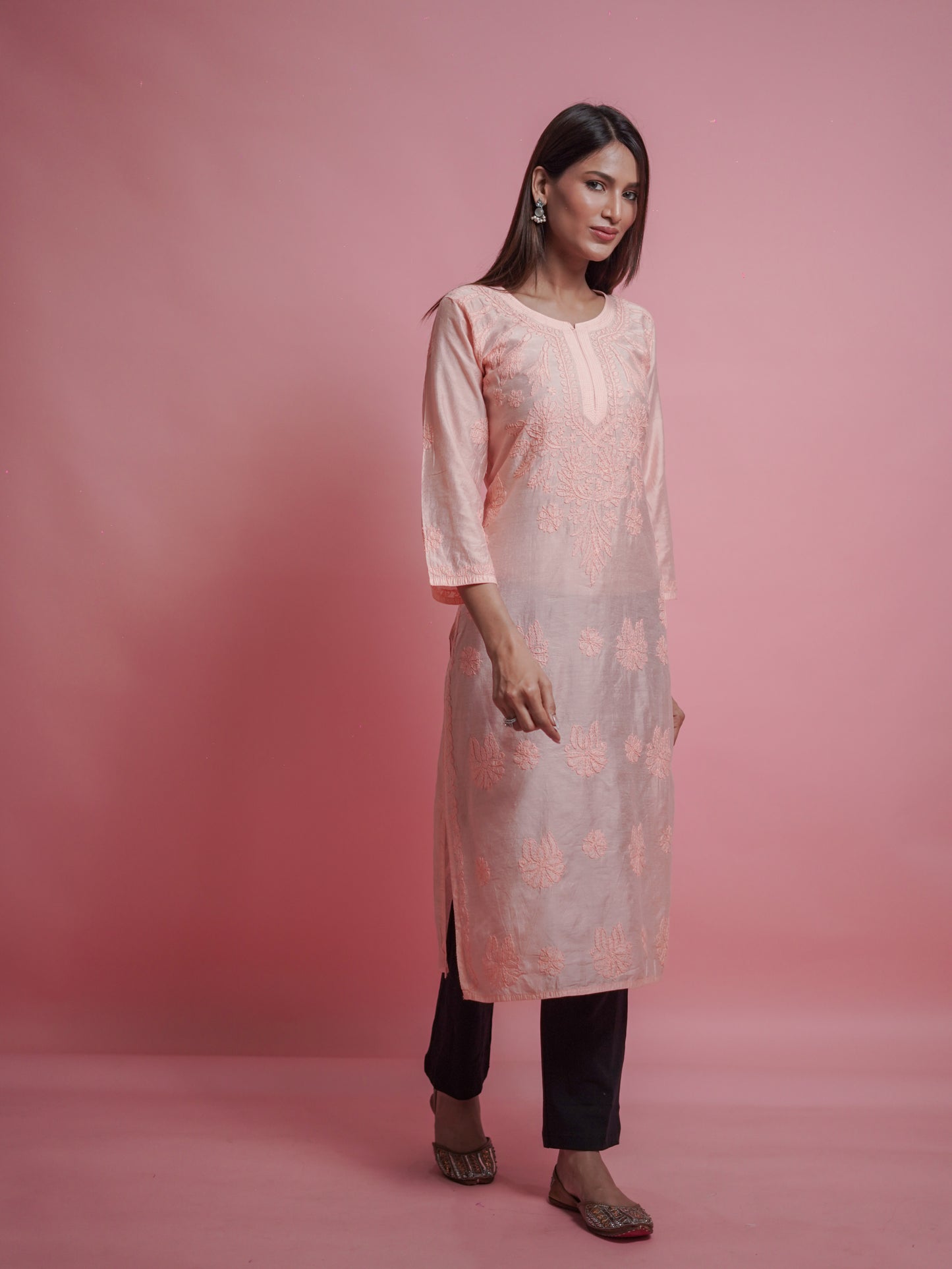 Radiant Peach Chikankari Kurti