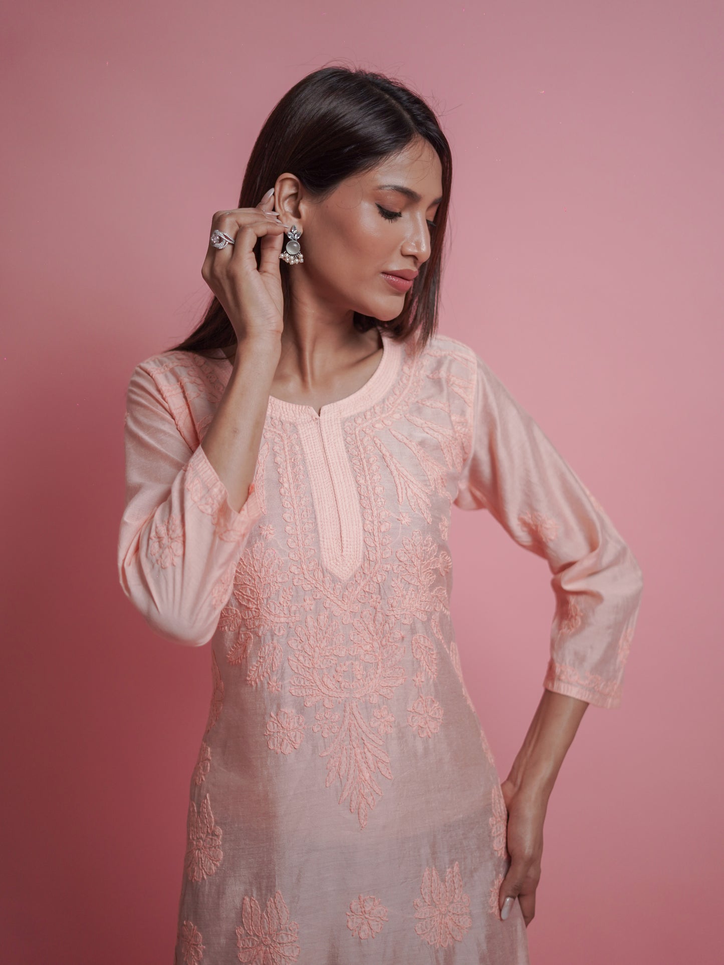 Radiant Peach Chikankari Kurti