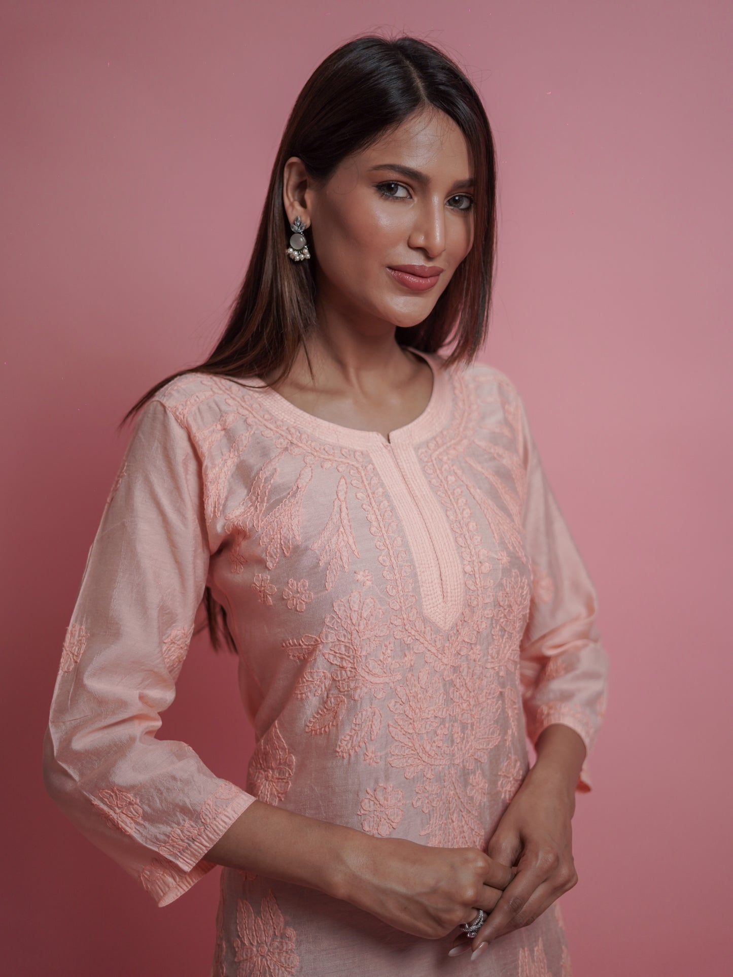 Radiant Peach Chikankari Kurti