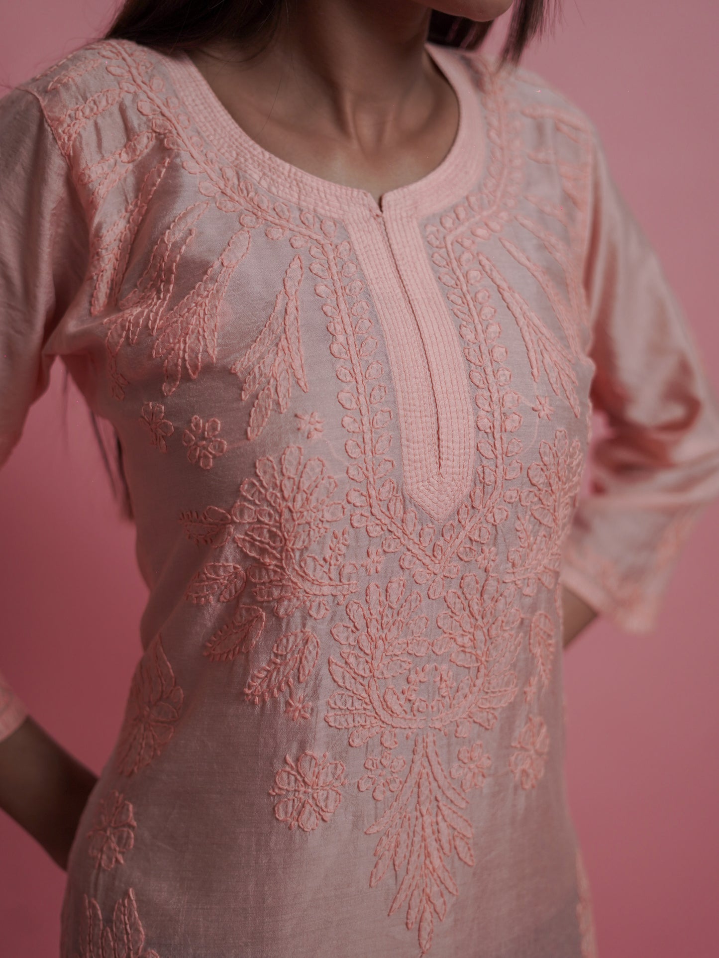 Radiant Peach Chikankari Kurti