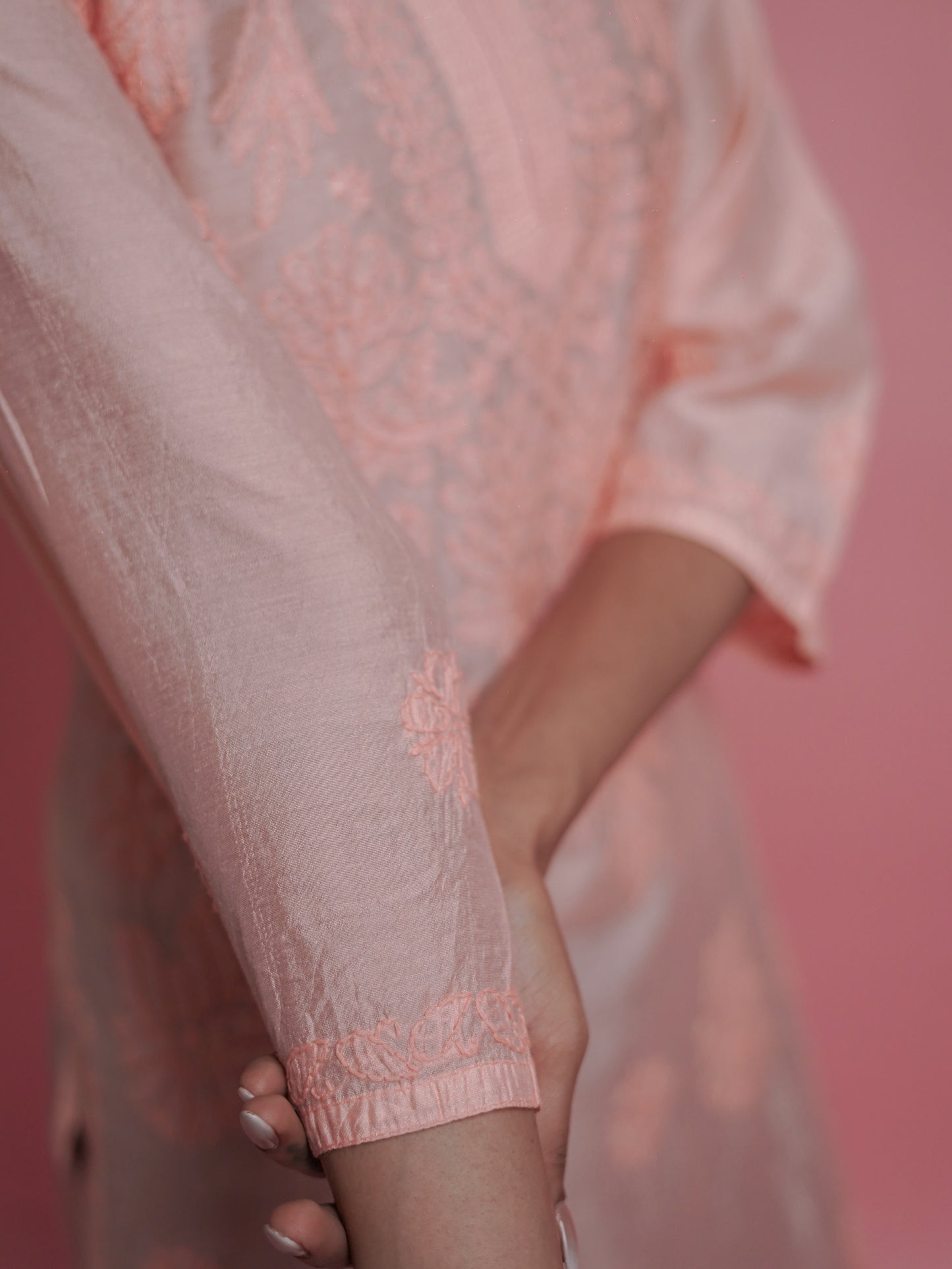 Radiant Peach Chikankari Kurti