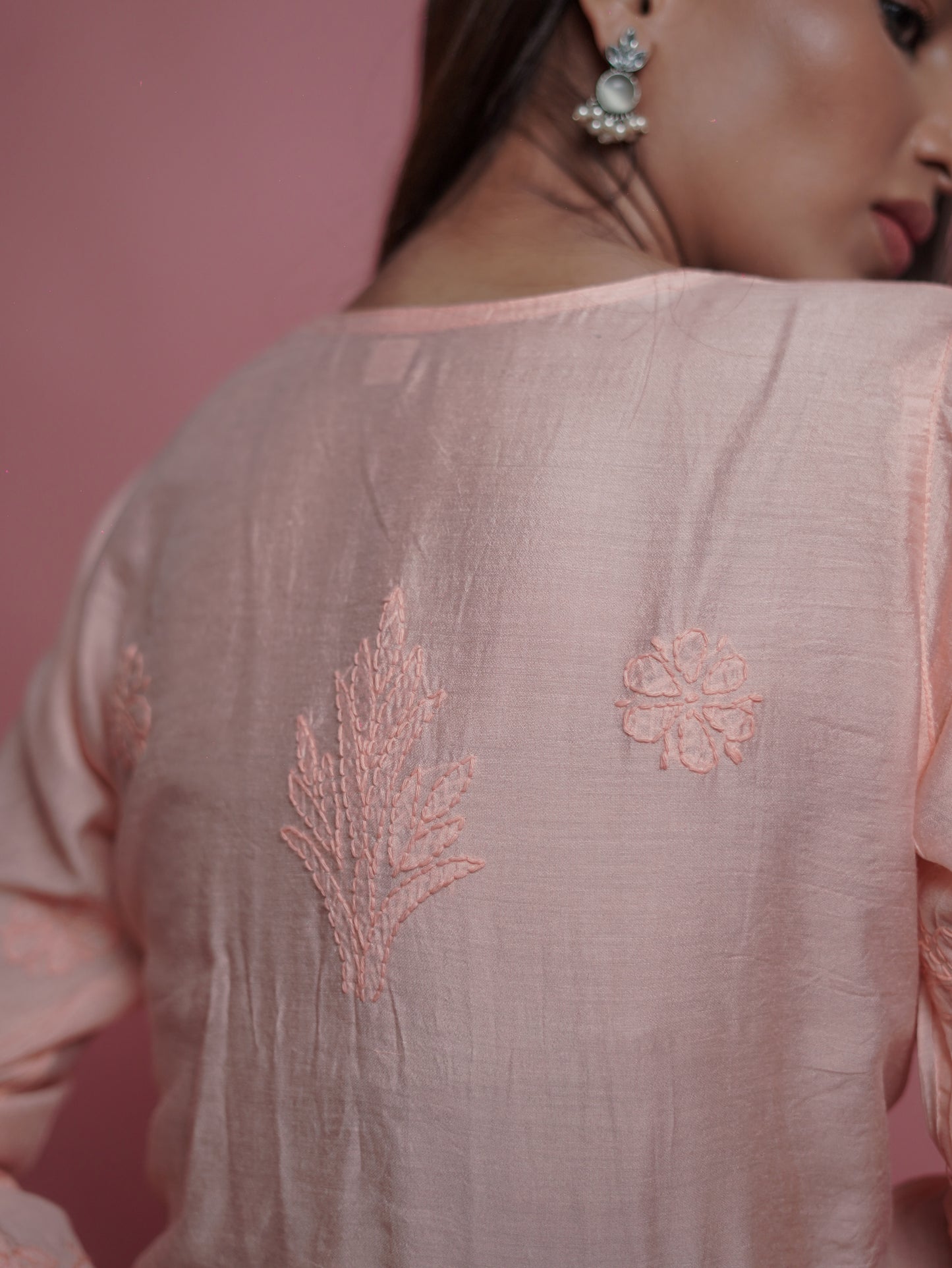 Radiant Peach Chikankari Kurti