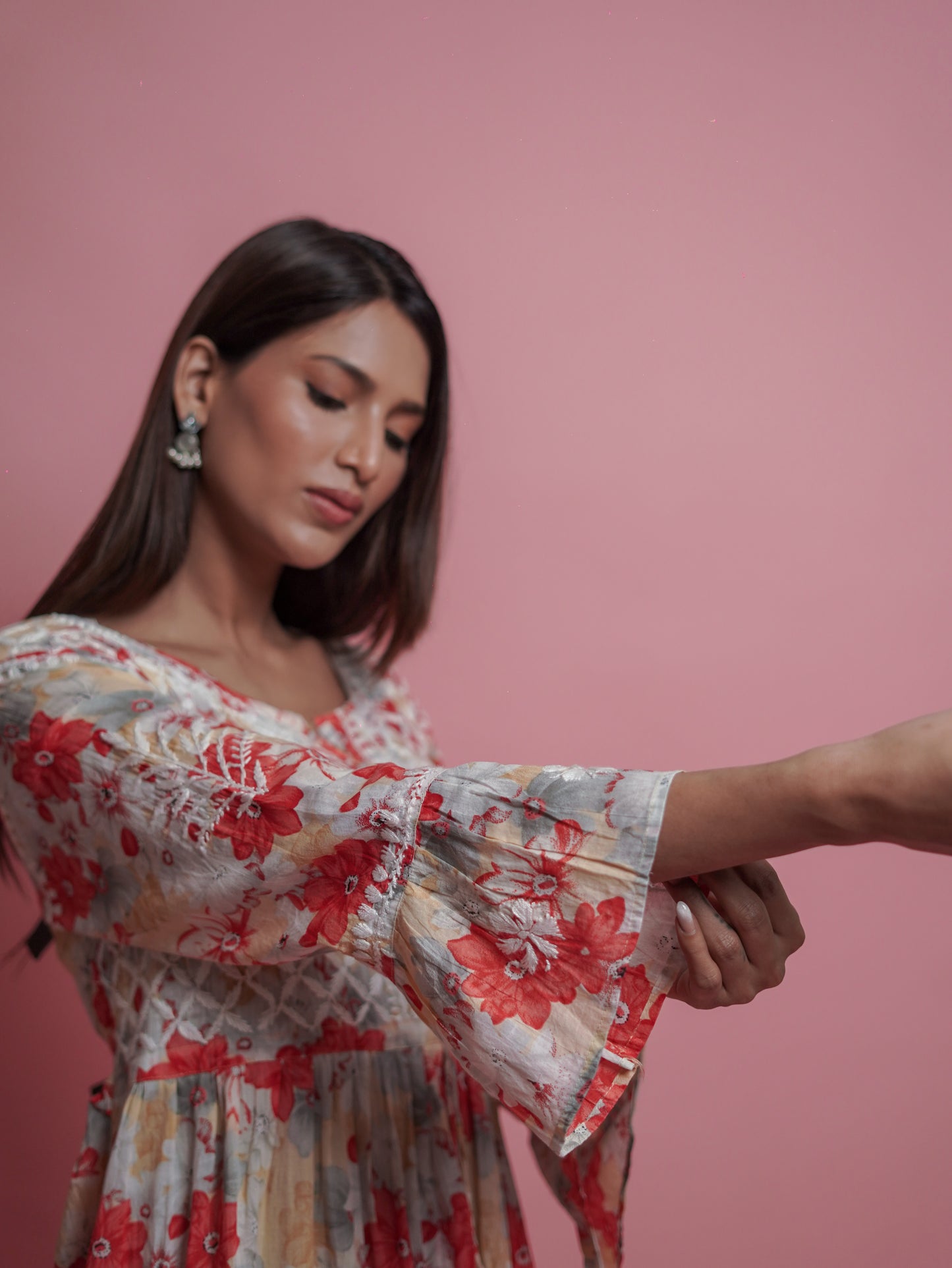 Floral Print Kurti - Soft Orange