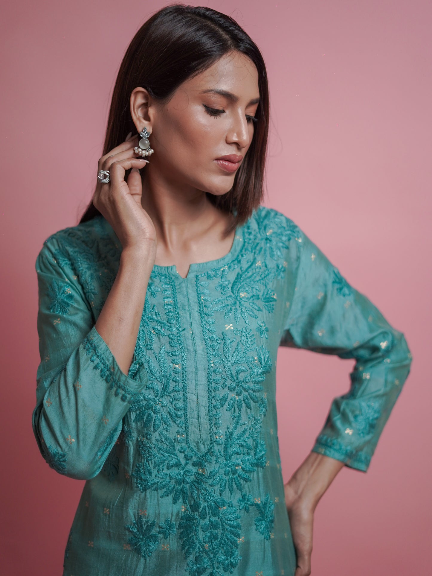 Radiant Green Chikankari Kurti