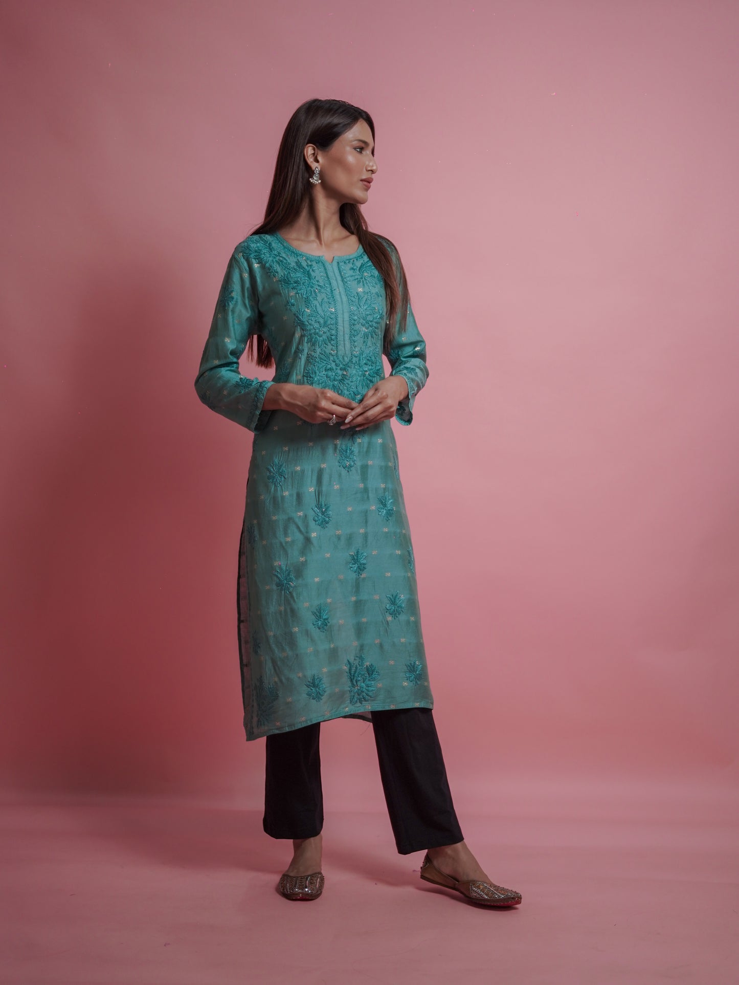 Radiant Green Chikankari Kurti
