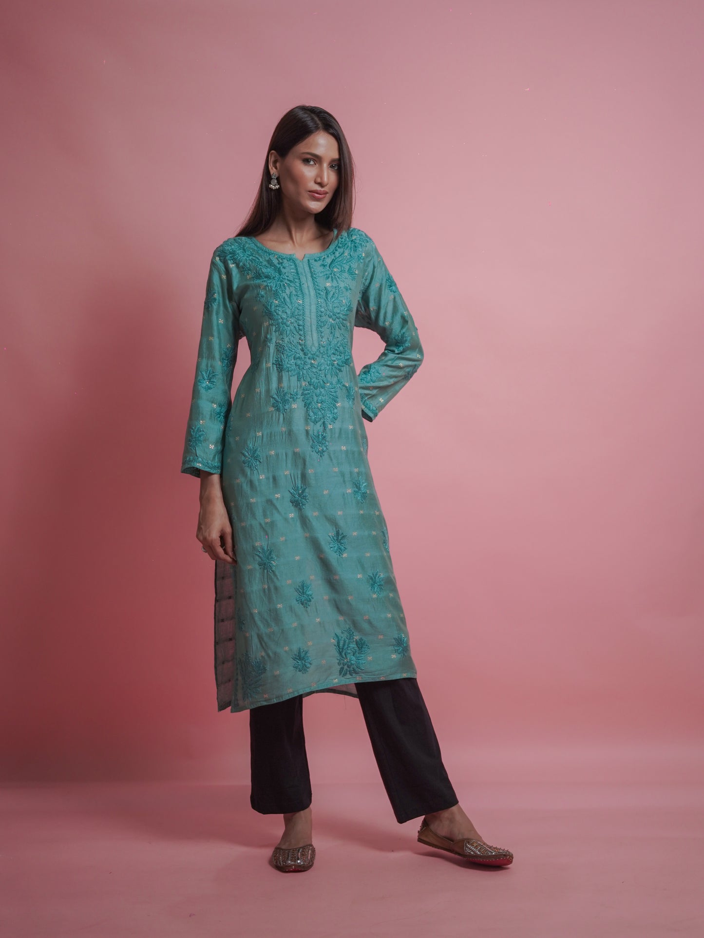 Radiant Green Chikankari Kurti