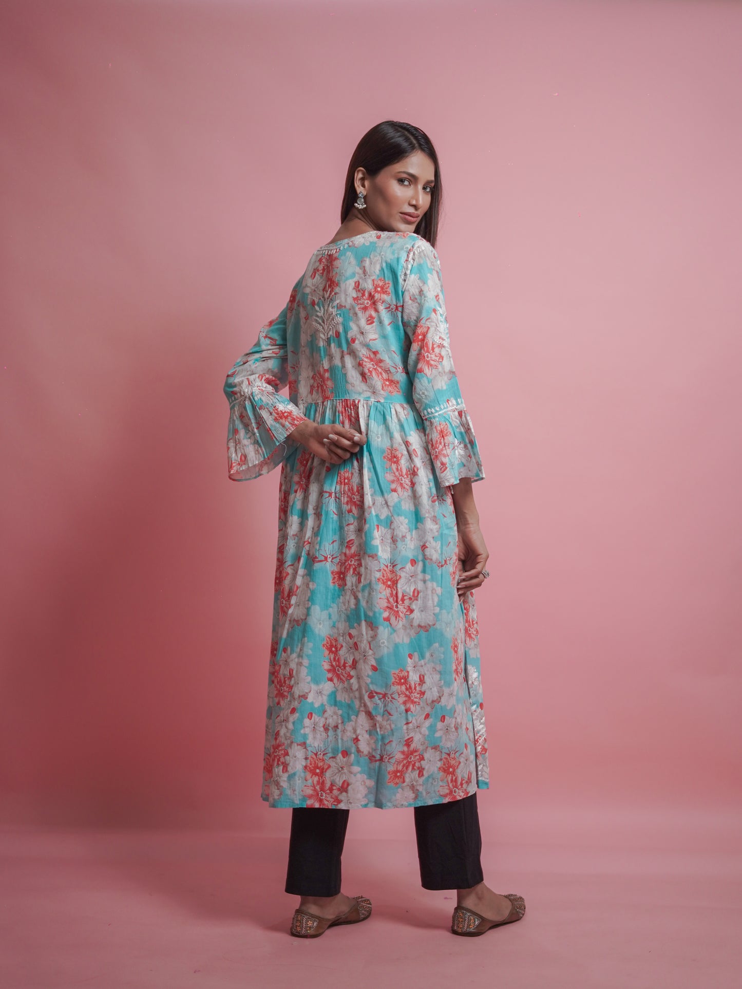 Floral Print Kurti - Soft Blue