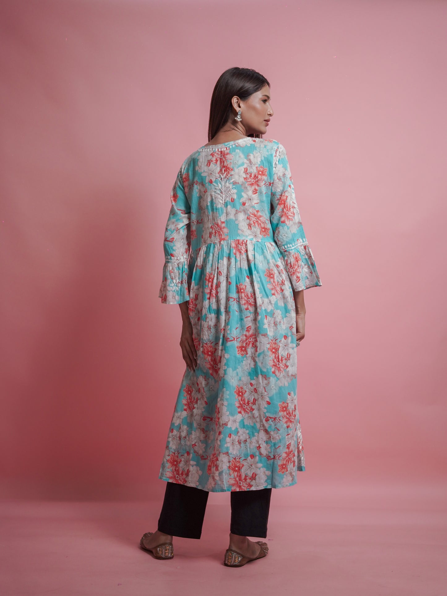 Floral Print Kurti - Soft Blue