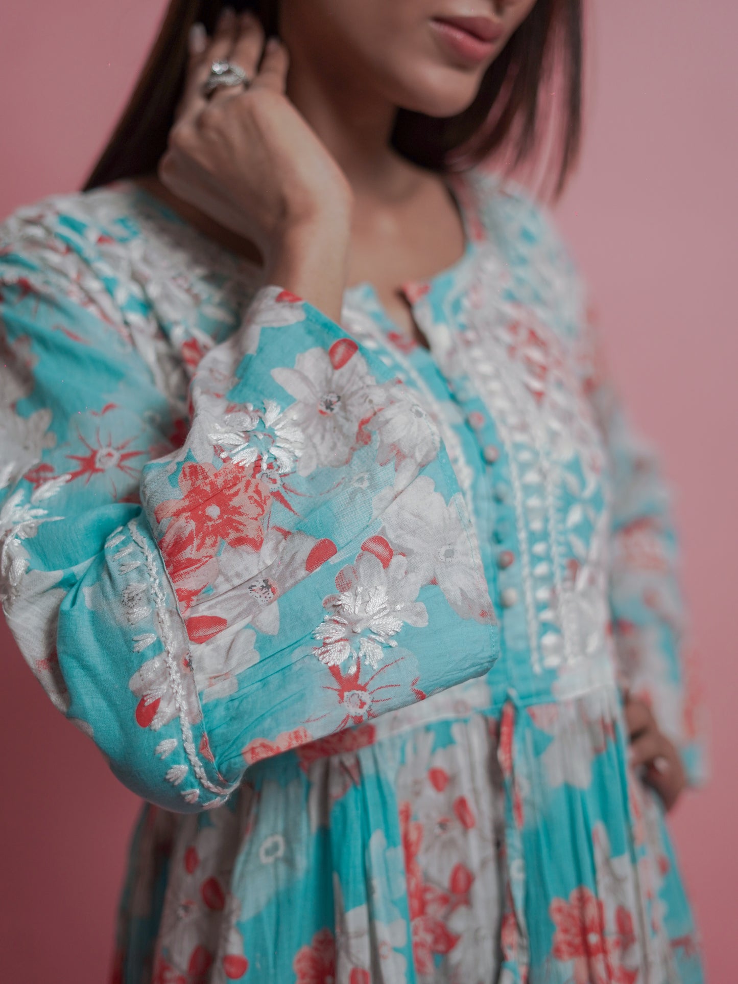 Floral Print Kurti - Soft Blue