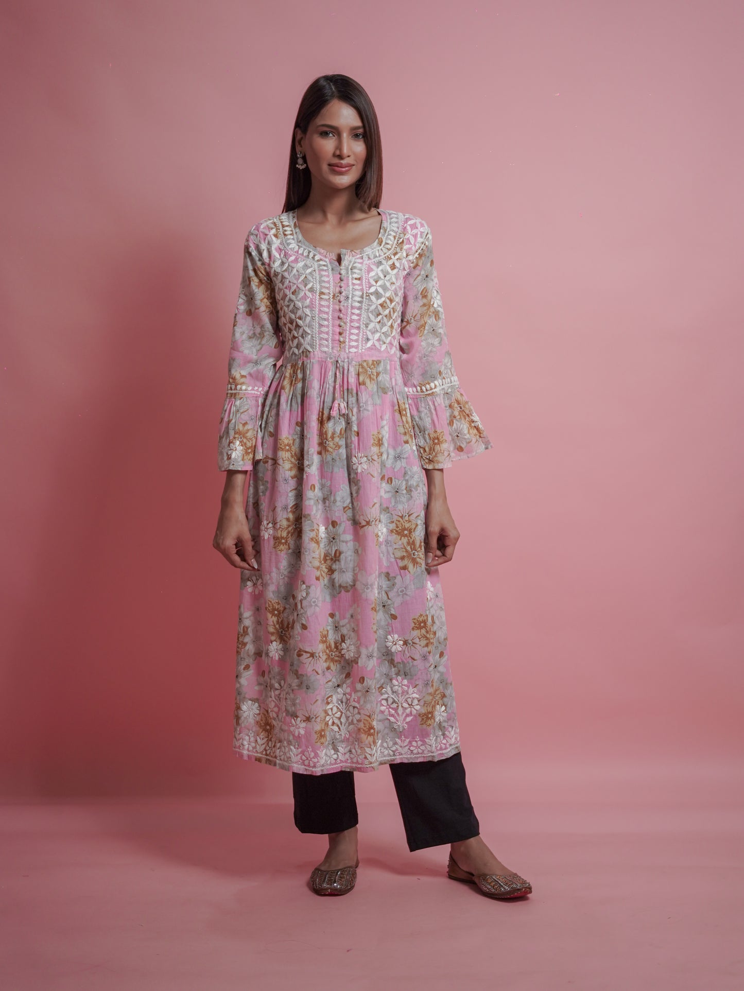 Floral Print Kurti - Soft Pink
