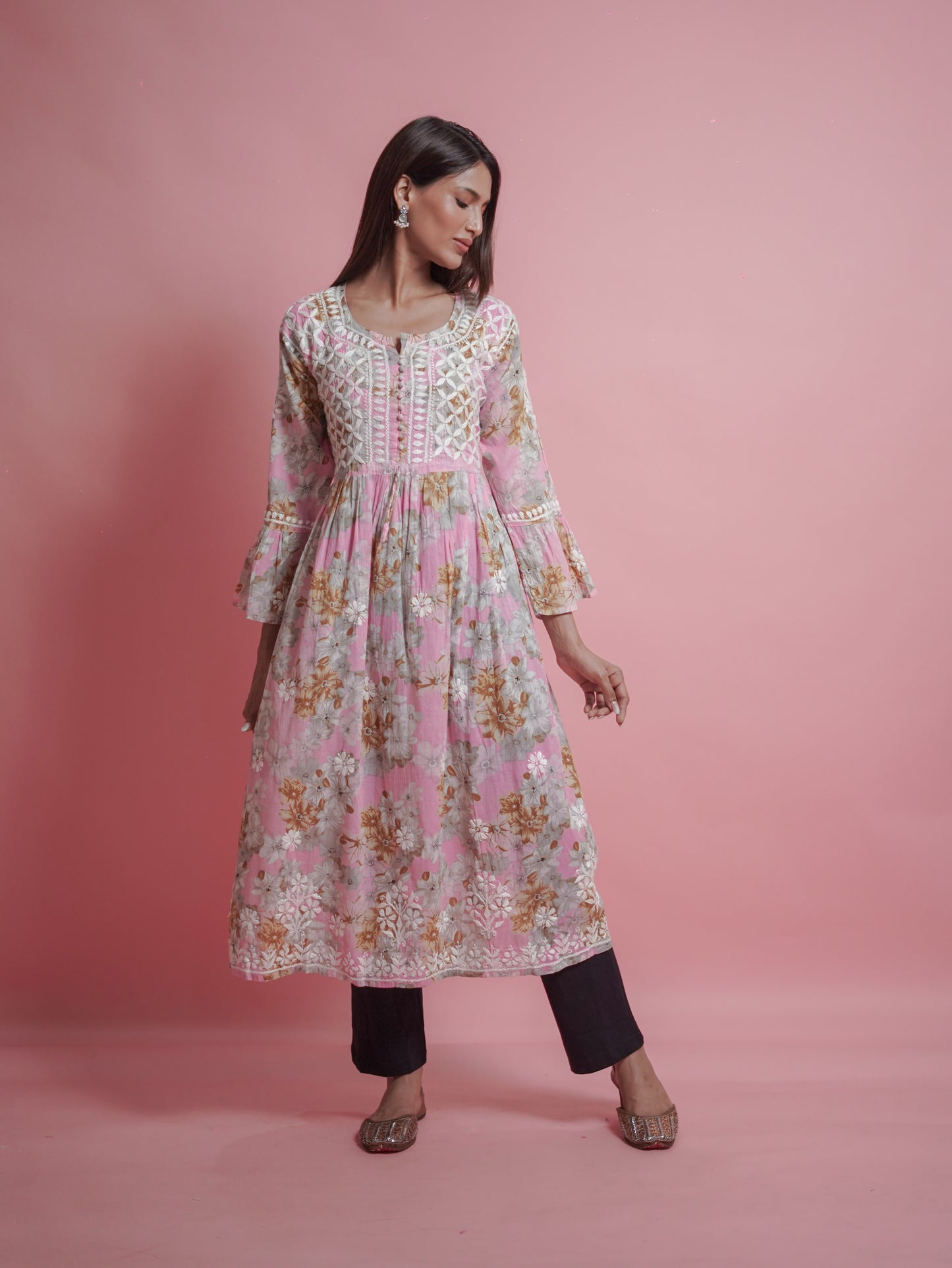 Floral Print Kurti - Soft Pink