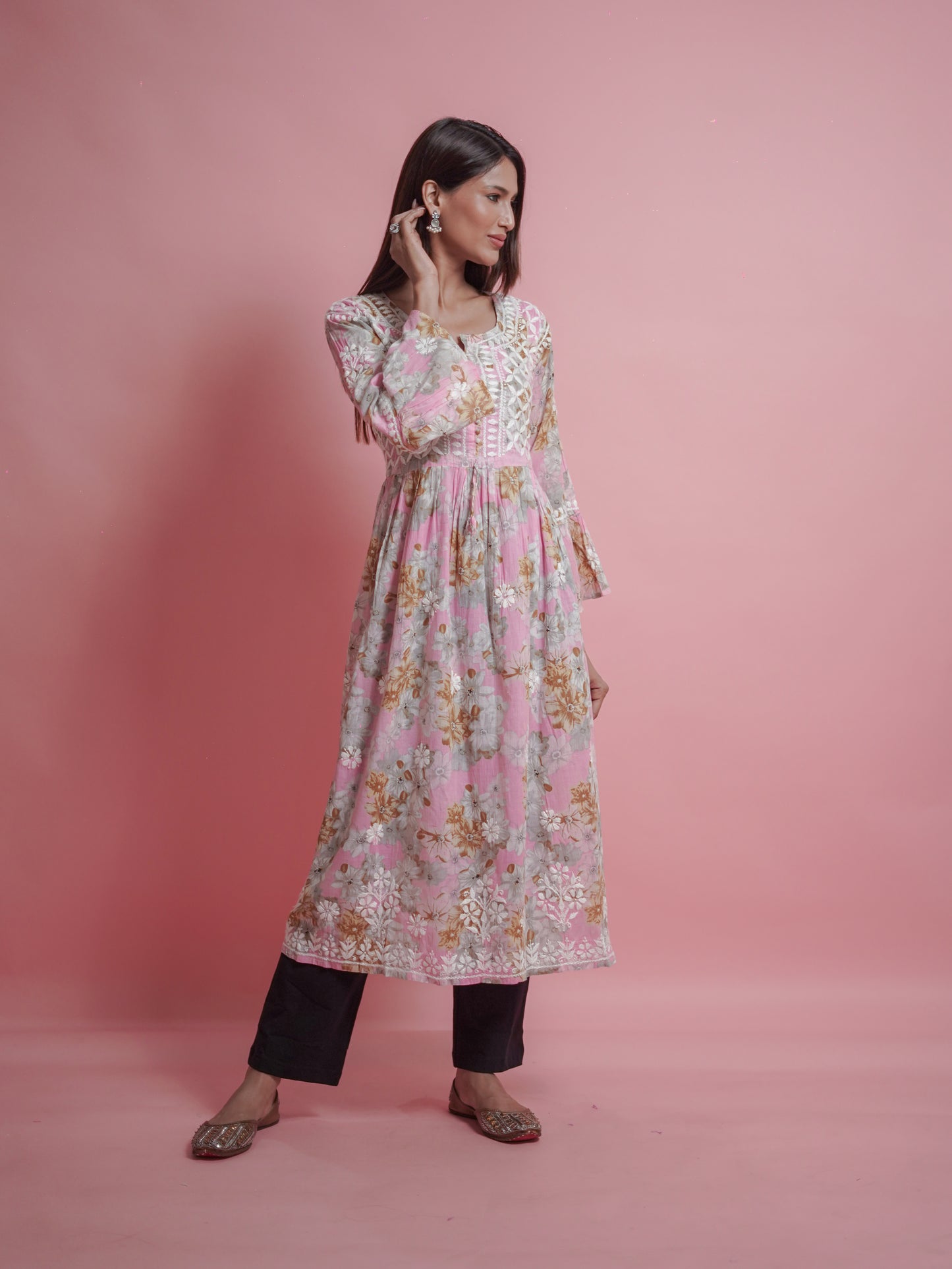 Floral Print Kurti - Soft Pink