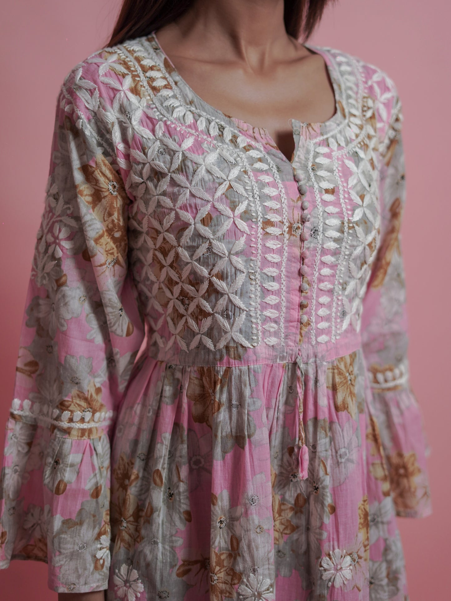 Floral Print Kurti - Soft Pink