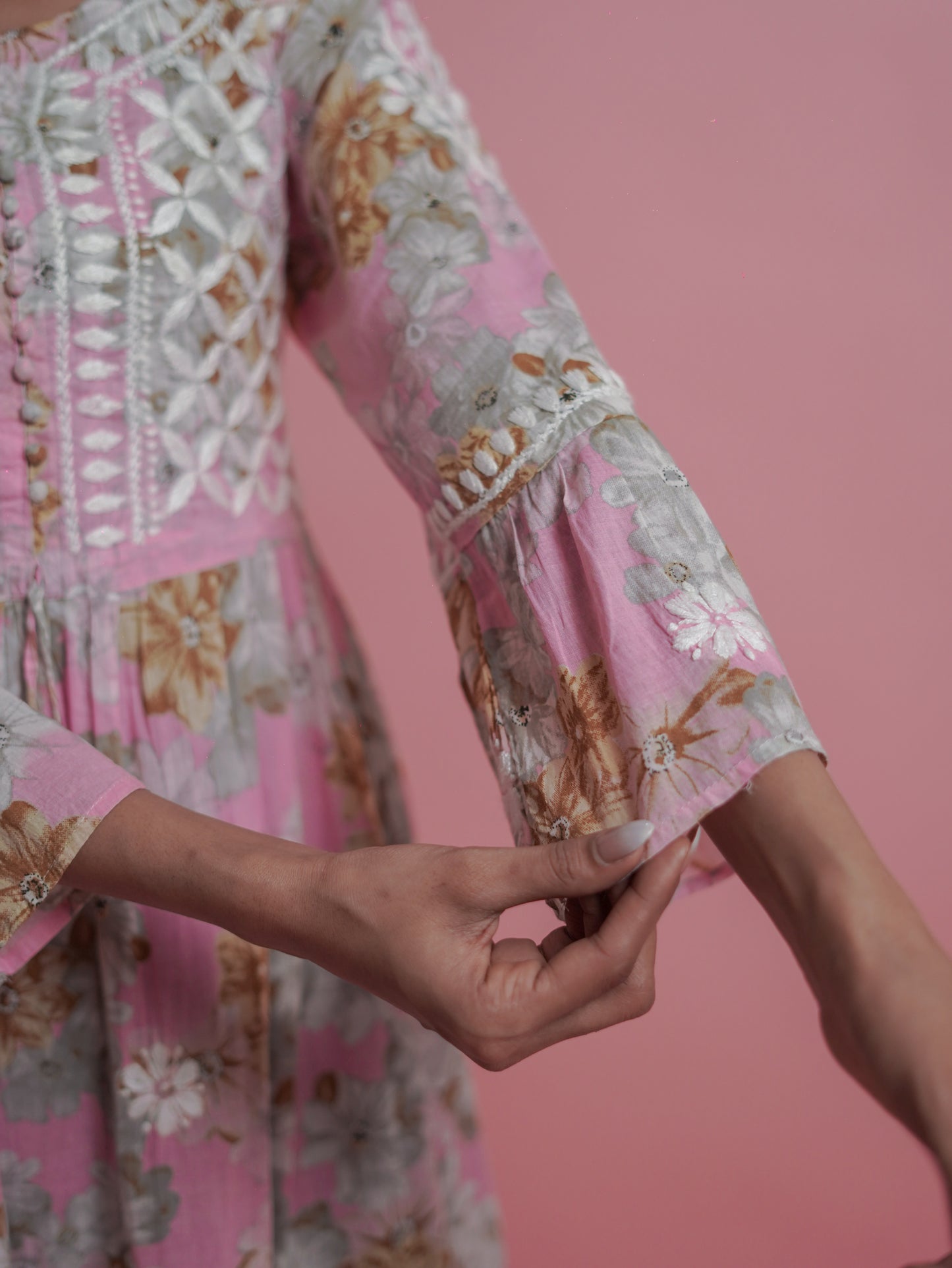 Floral Print Kurti - Soft Pink