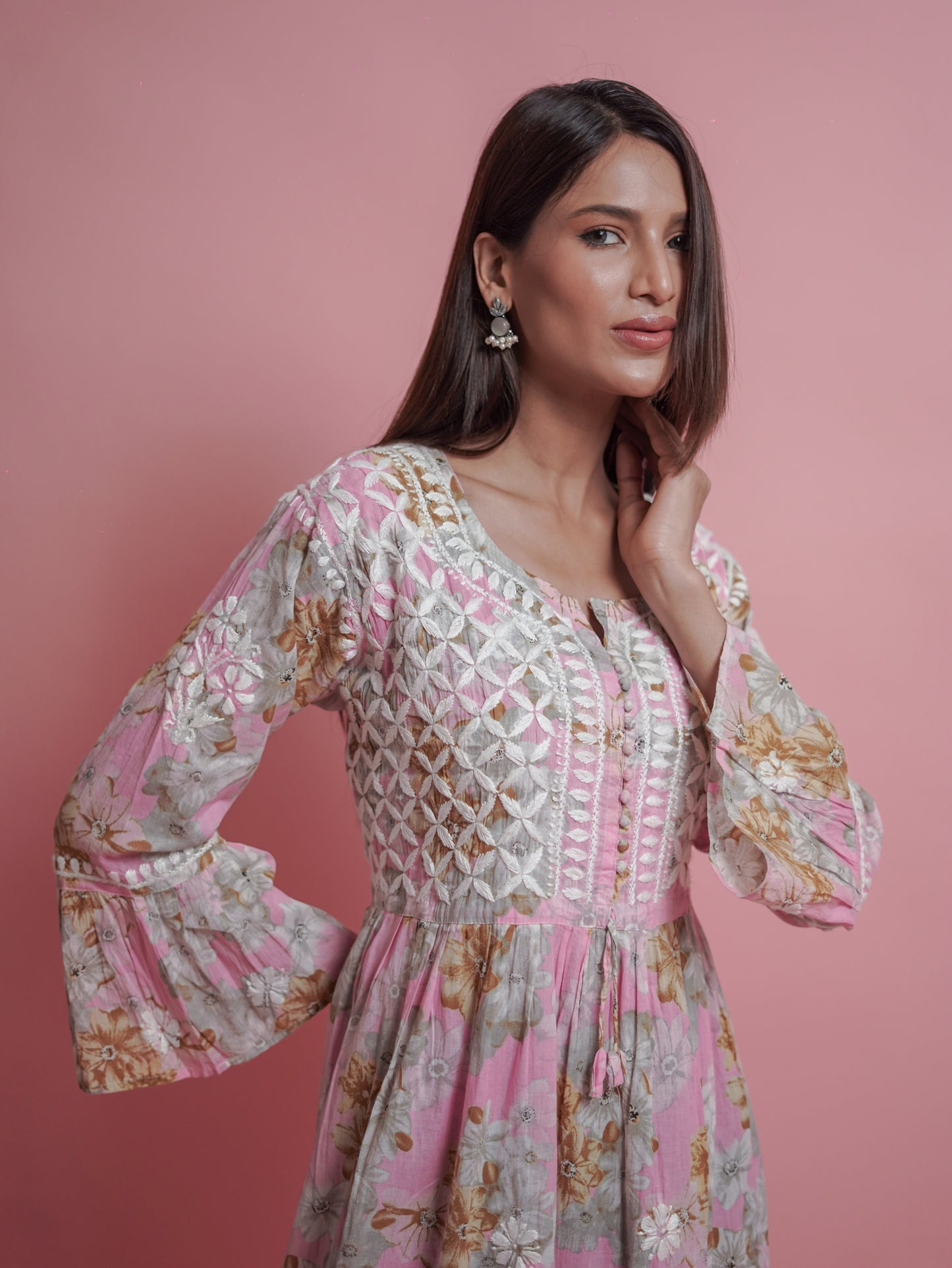 Floral Print Kurti - Soft Pink