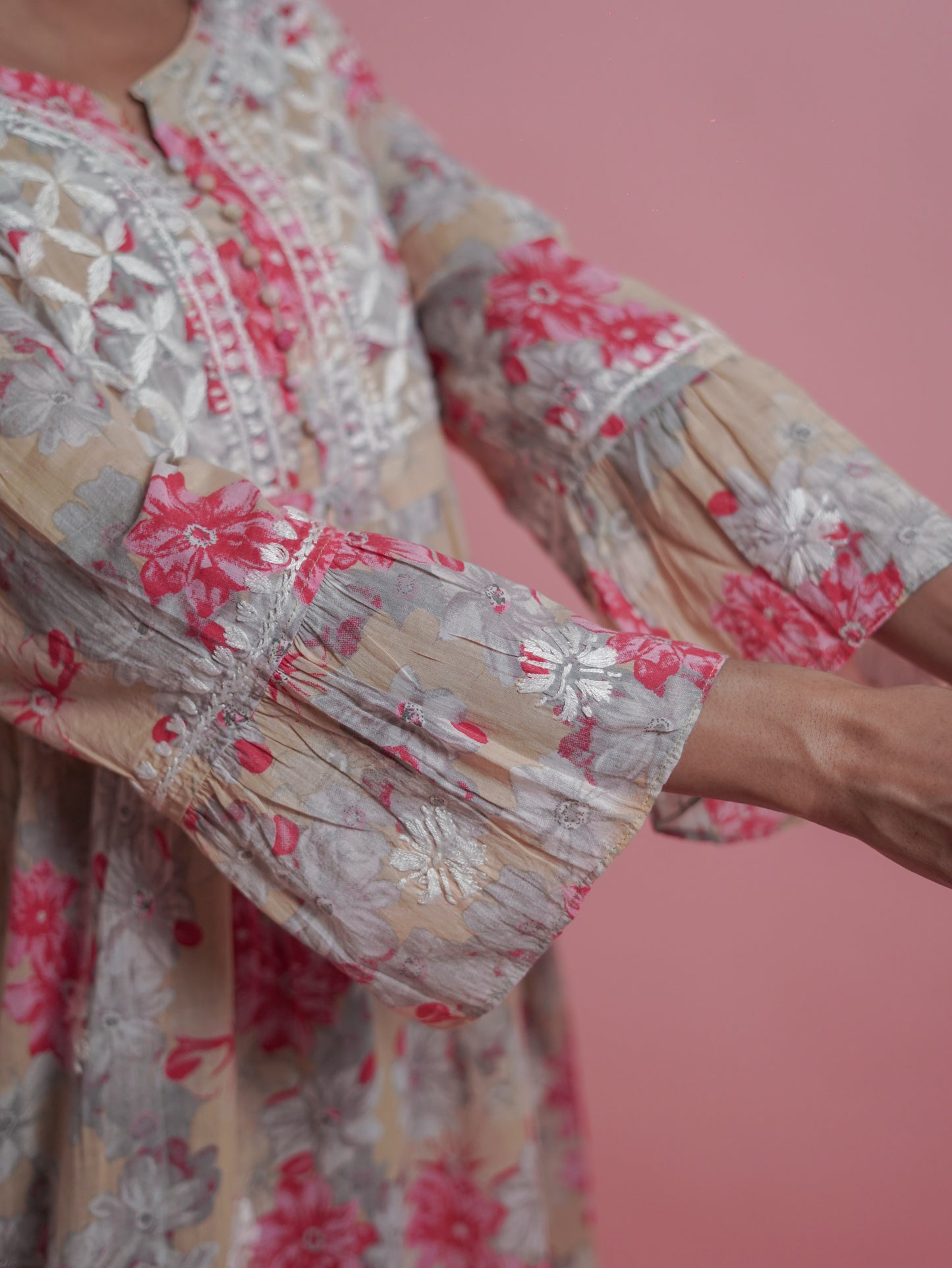 Floral Print Kurti - Soft Beige