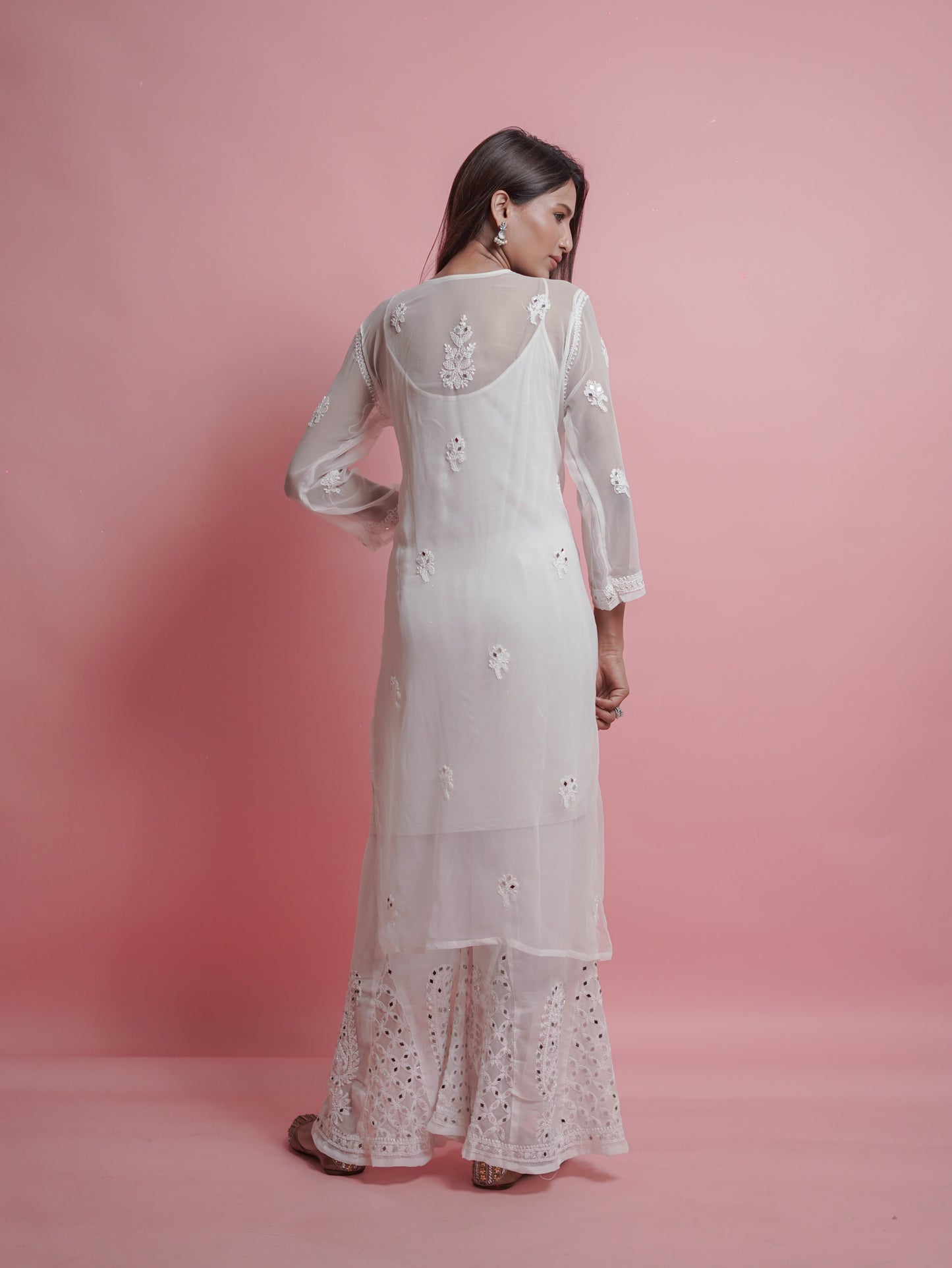 Kurta Set with Palazzo Pants and Dupatta - White