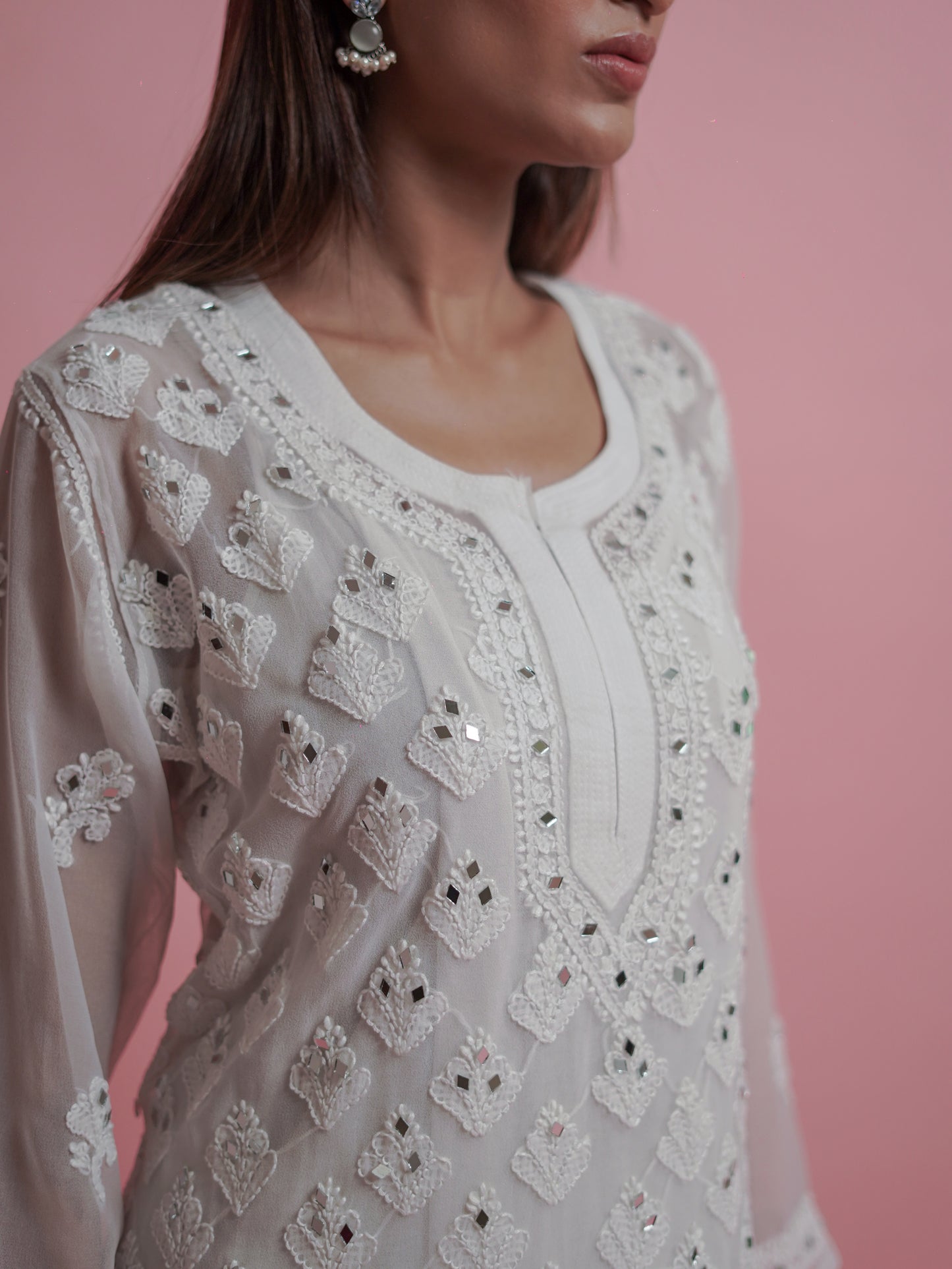 Kurta Set with Palazzo Pants and Dupatta - White