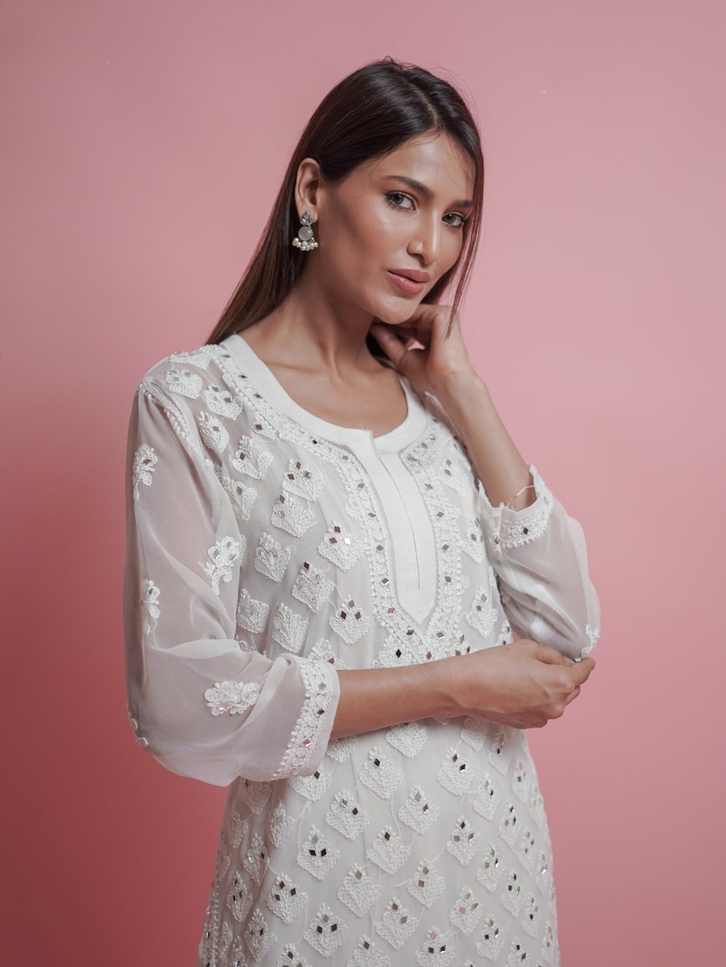 Kurta Set with Palazzo Pants and Dupatta - White