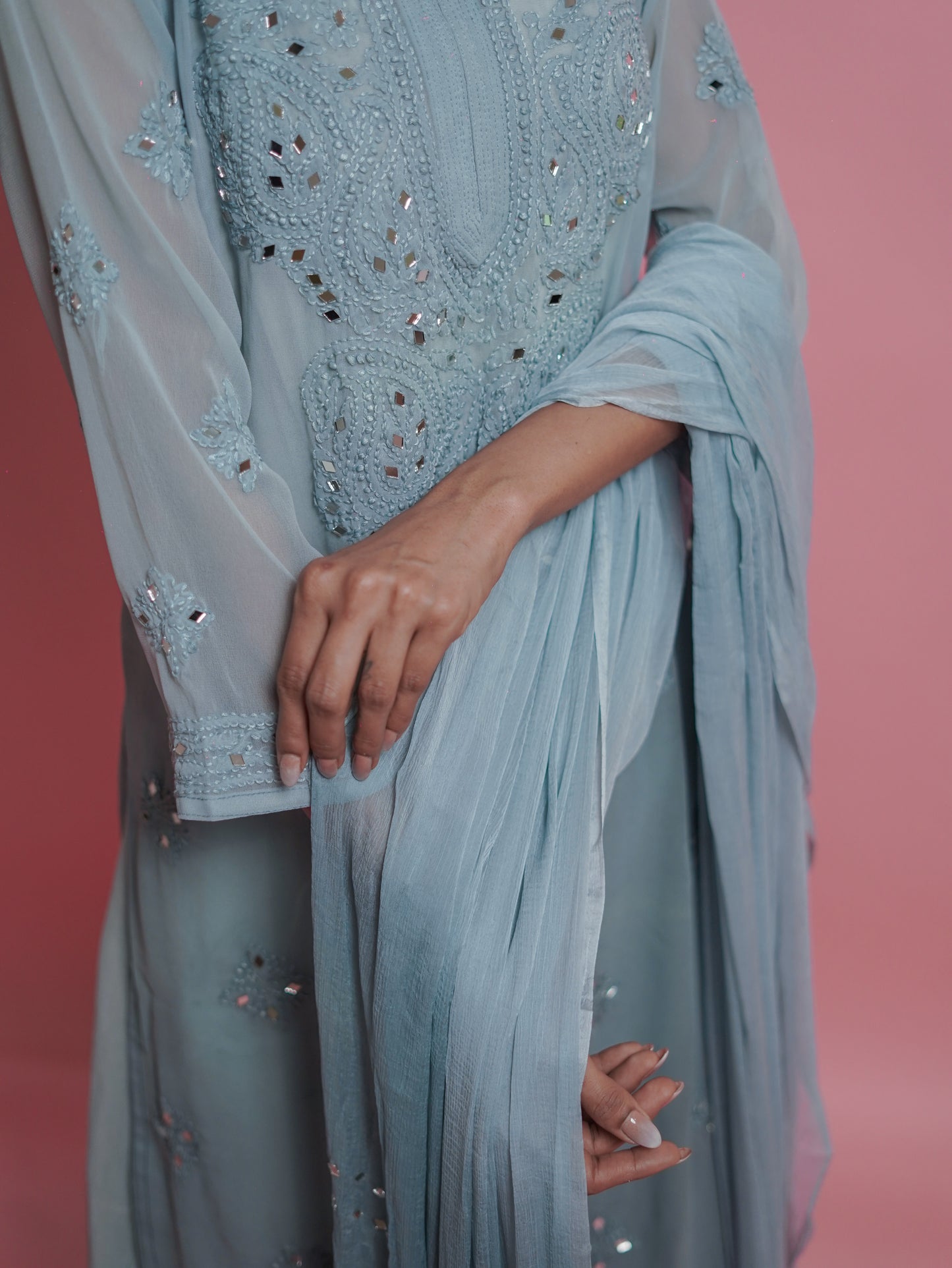 Kurta Set with Palazzo Pants and Dupatta - Grey