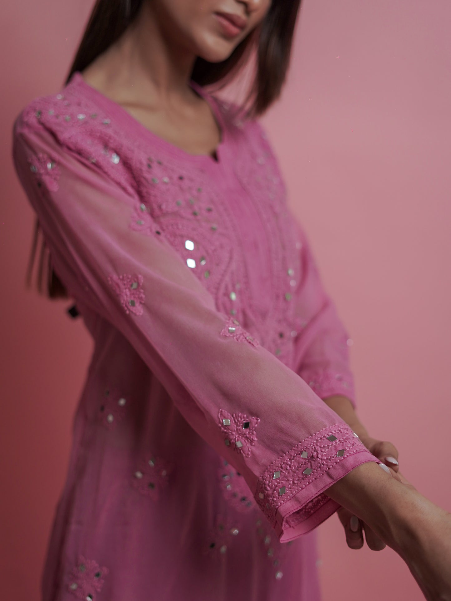 Kurta Set with Palazzo Pants and Dupatta - Pink
