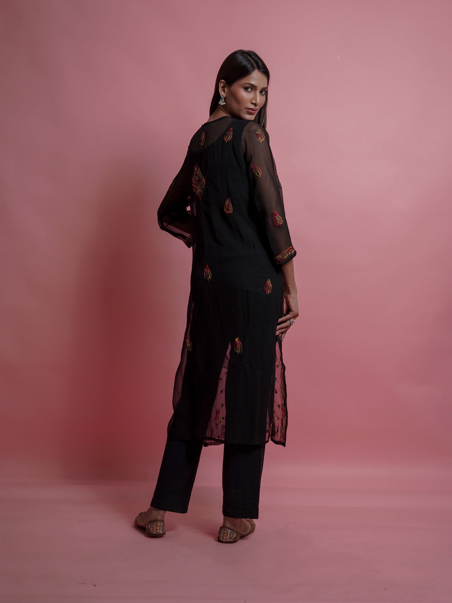 Radiant Sheer Black Chikankari Kurti