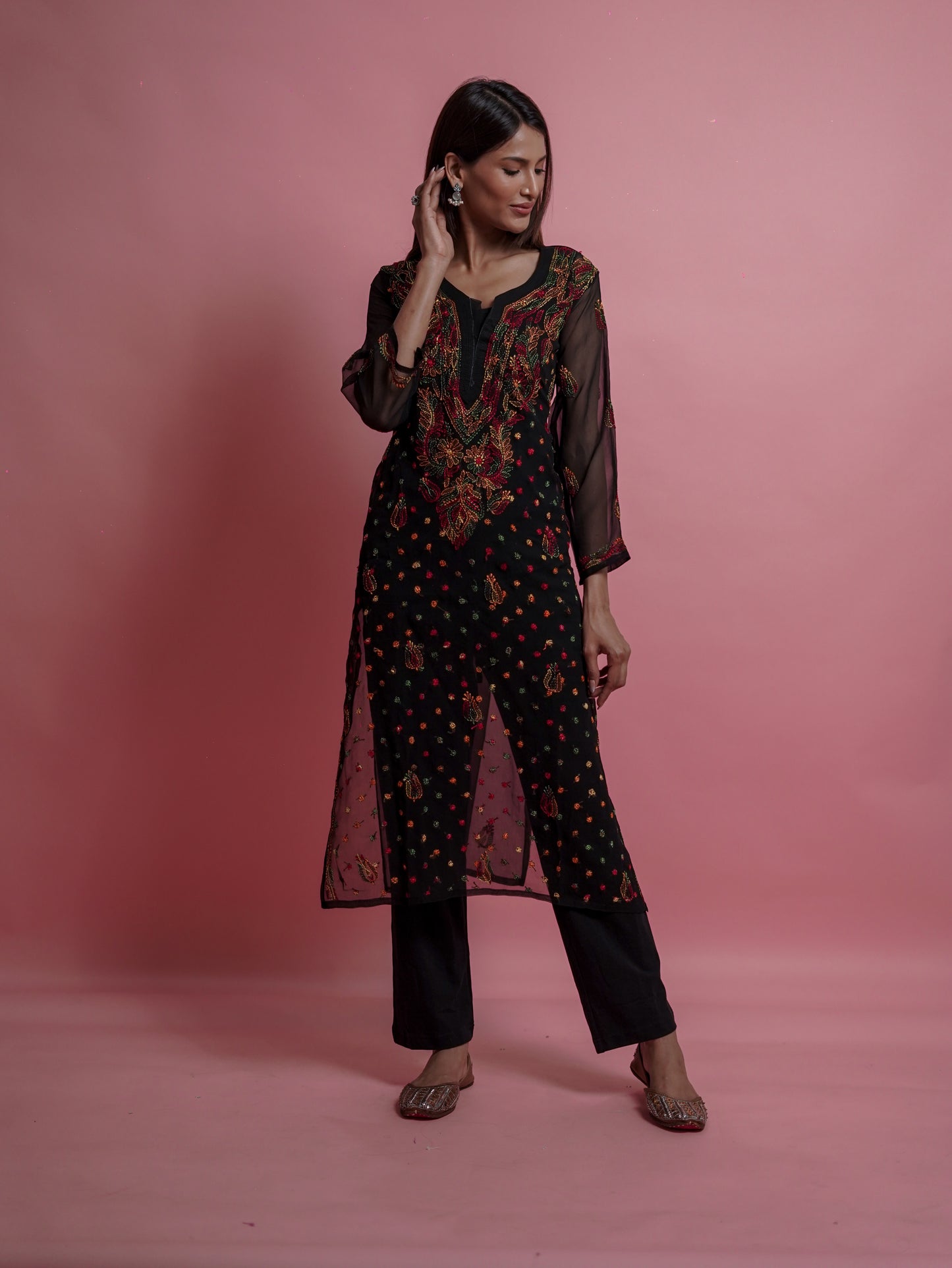 Radiant Sheer Black Chikankari Kurti