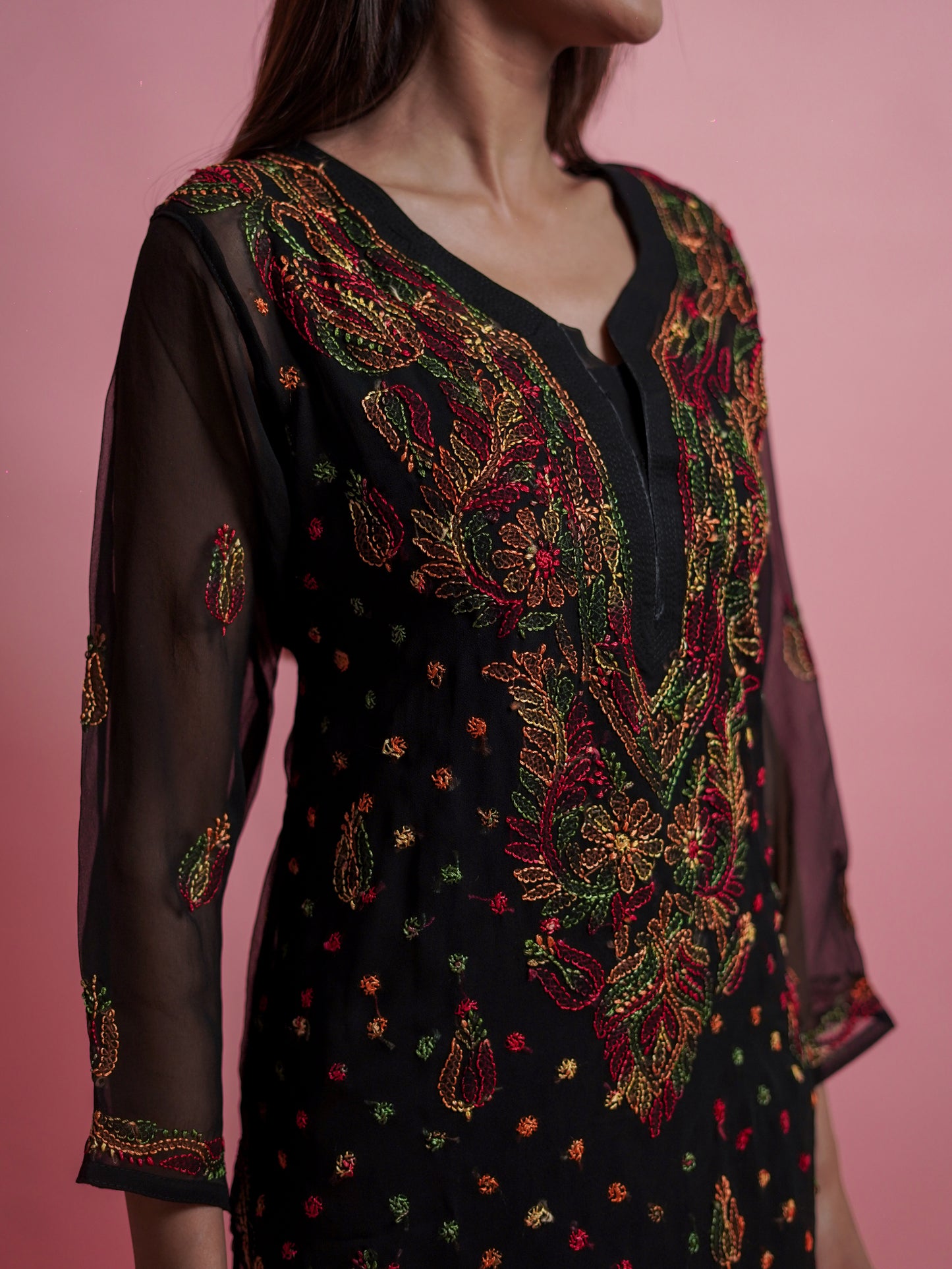 Radiant Sheer Black Chikankari Kurti